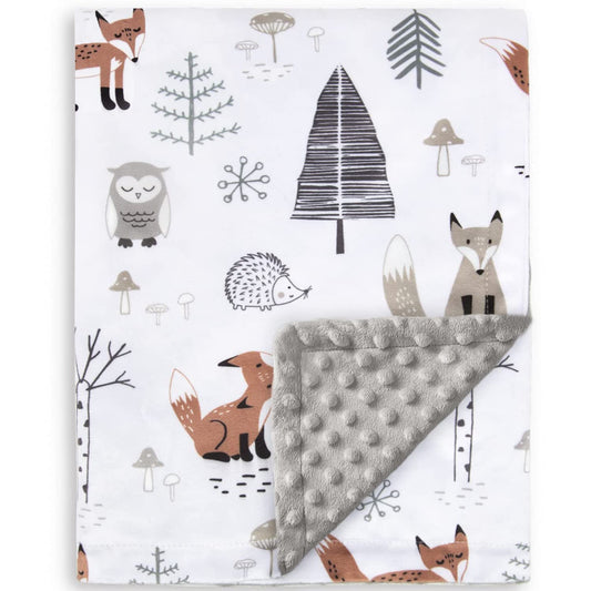 HOMRITAR Baby Blanket for Boys Girls Soft Plush Minky Blanket with Double Layer Dotted Backing for Toddler with Forest Foxes Multicolor Printed 30 x 40 Inch (75 x 100 cm)