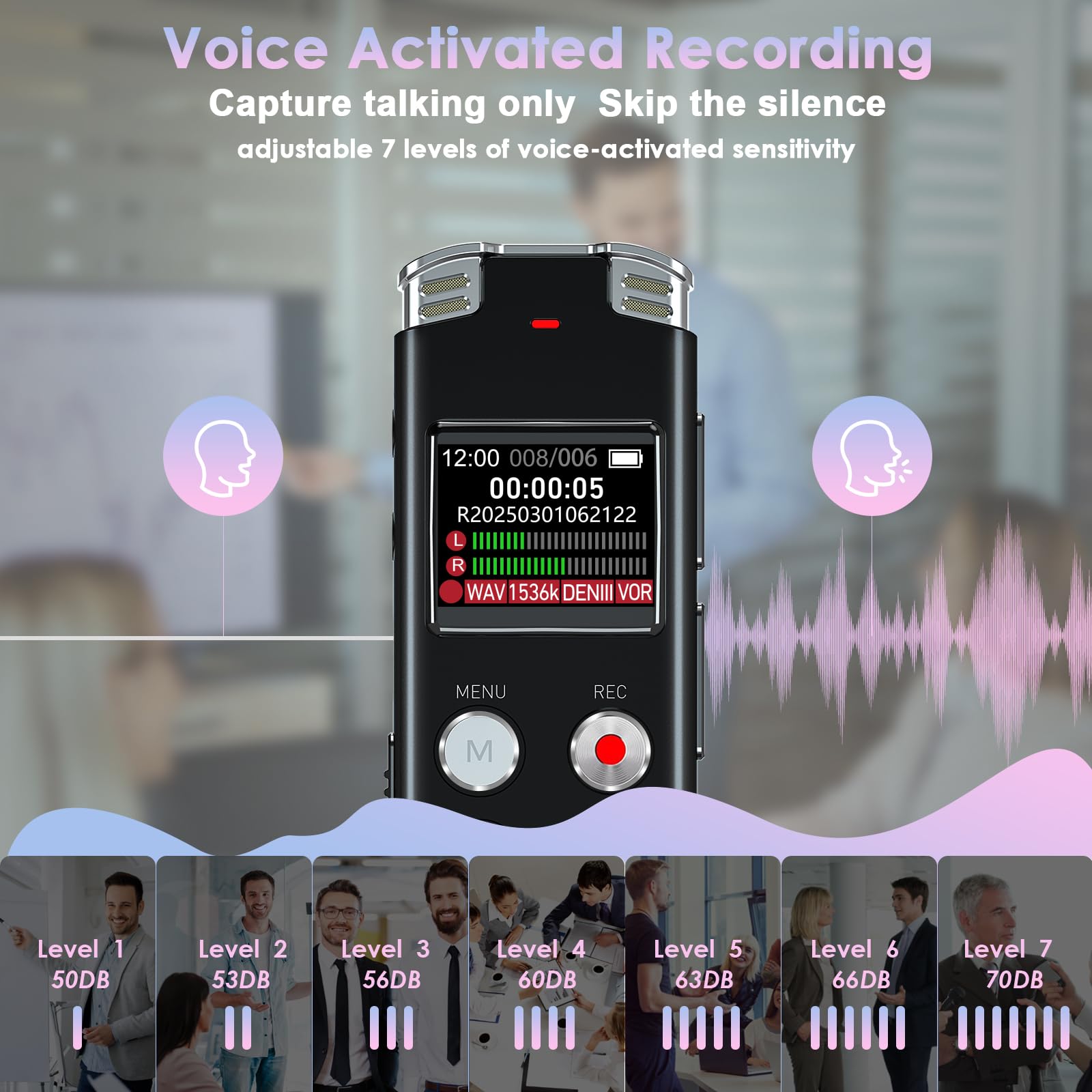 64GB Digital Voice Recorder with Playback: Voice Activated Recorders for Lectures Meetings Interviews - EVISTR Dictaphone Recording Device Tape Recorder Portable Mini, Audio Recorder with USB, MP3