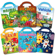 Aannanl Reusable Sticker Book for Children 2-4 Years Old, 6 Sets of Sticker Books for Toddlers Aged 1-3 and 2-4 Years Old Sticker Book for Girls and Boys-Farm+Animal+Dinosaur+Sea World+Space+Vehicle