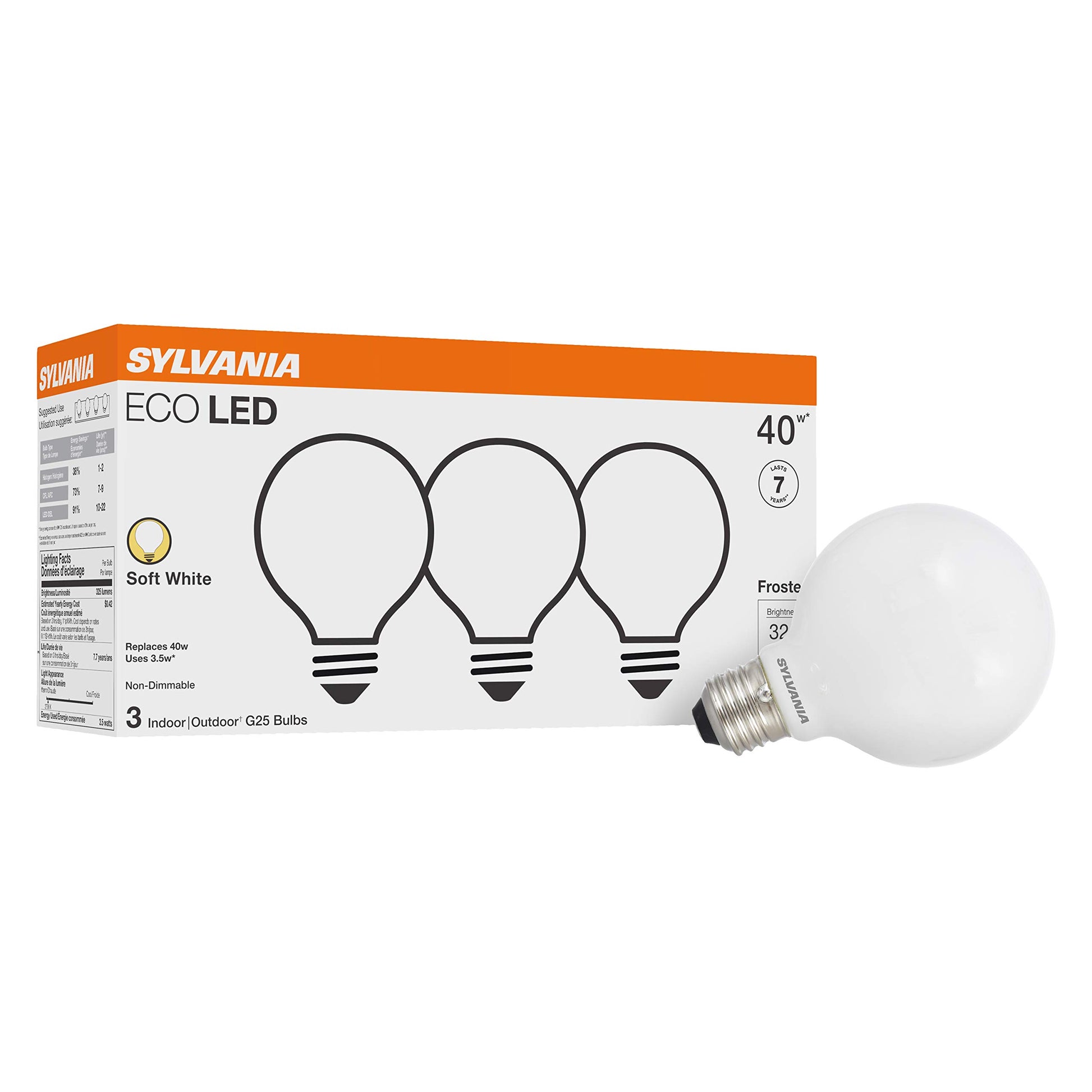 SYLVANIA ECO LED Light Bulb, A19 60W Equivalent, Efficient 9W, 7 Year, 750 Lumens, 2700K, Non-Dimmable, Frosted, Soft White - 8 Count (Pack of 1) (40821)