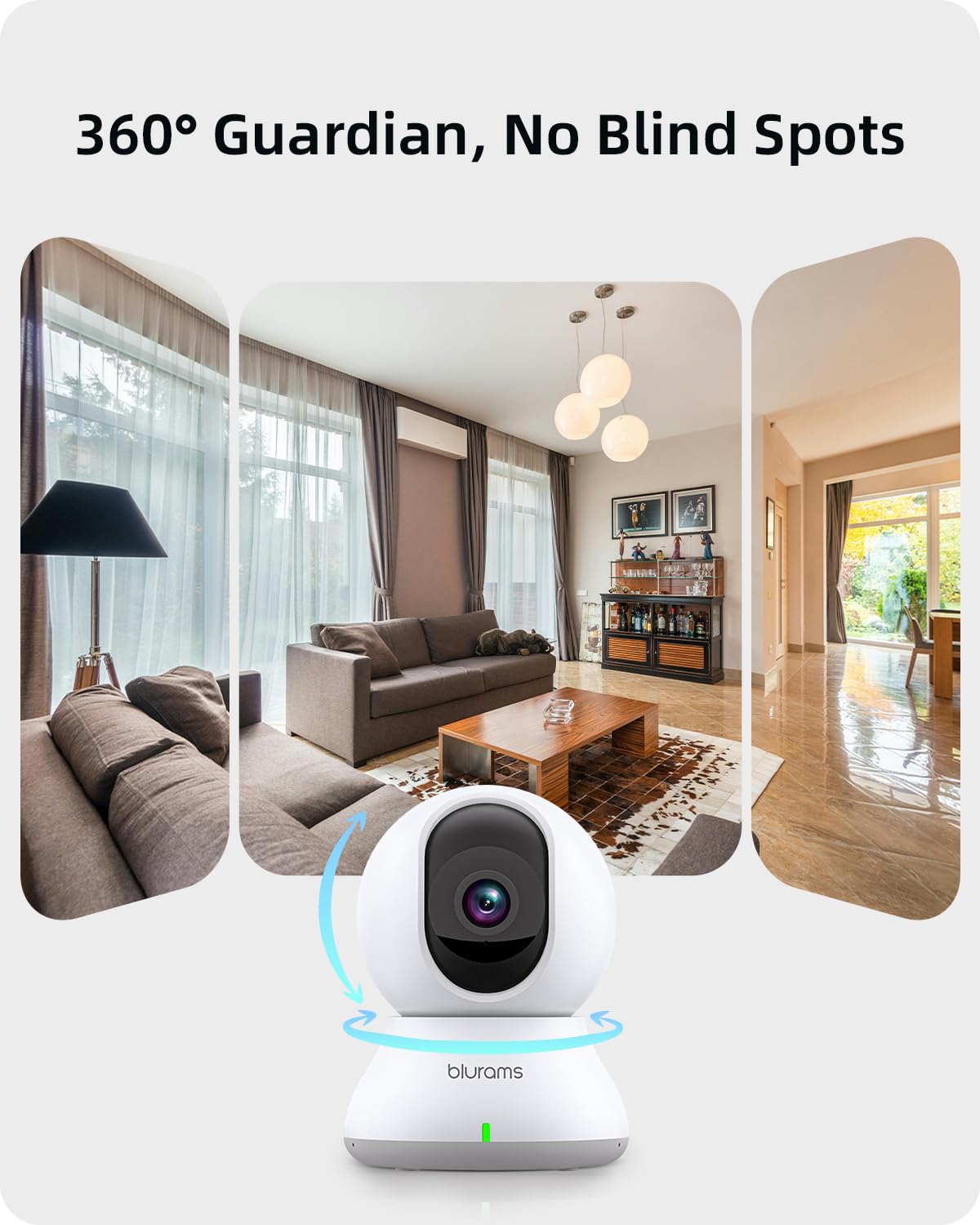 blurams Indoor Camera 2K, Cameras for Home Security 5G&2.4GHz, 360° Pet Camera w/Motion Tracking, Phone App, 2-Way Audio, IR Night Vision, Siren, Works with Alexa & Google Assistant