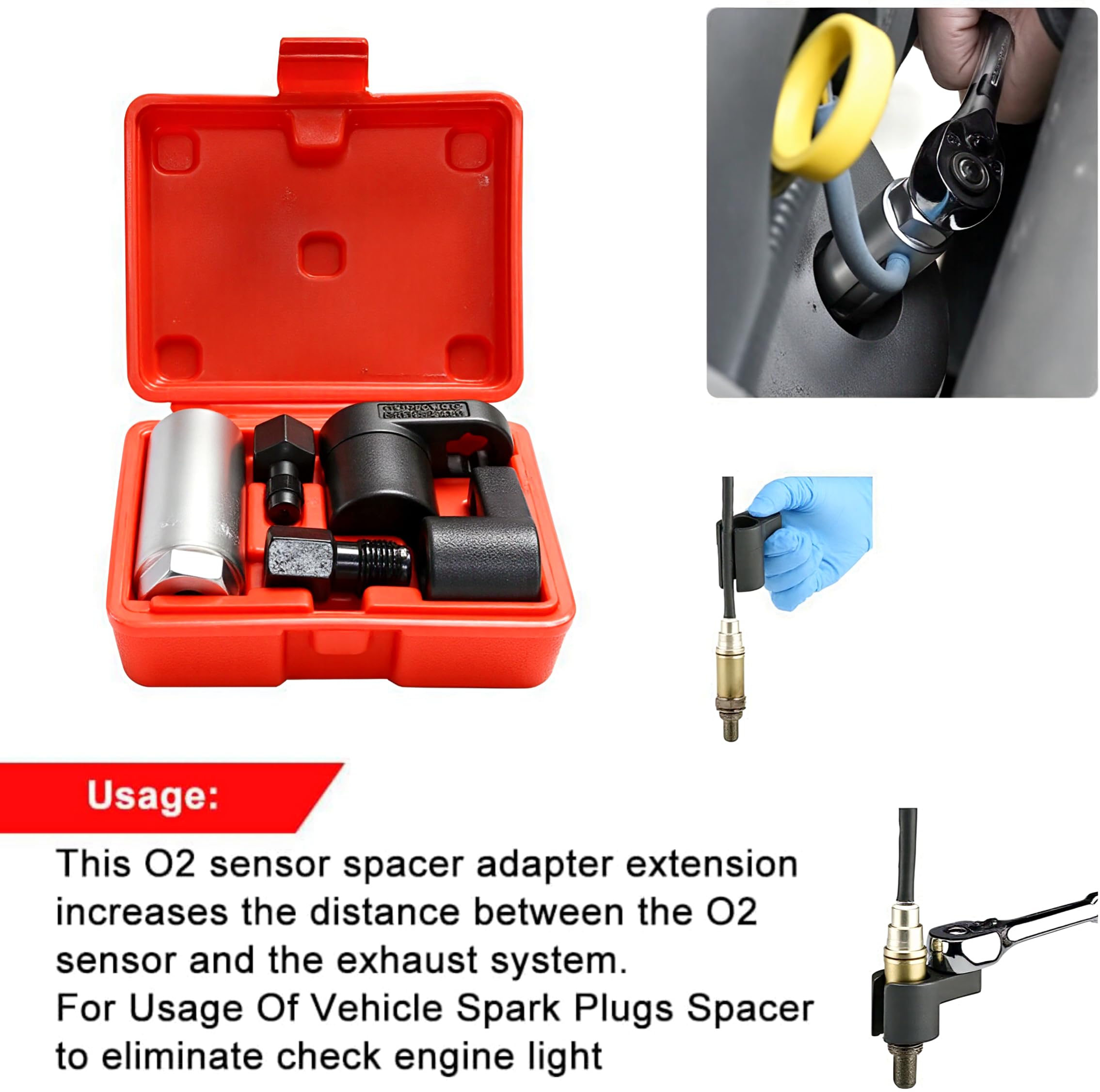 A ABIGAIL 5 PCS Automotive O2 Oxygen Sensor Socket Offset 02 sensor Wrench Remover Tool and Thread Chaser Tool