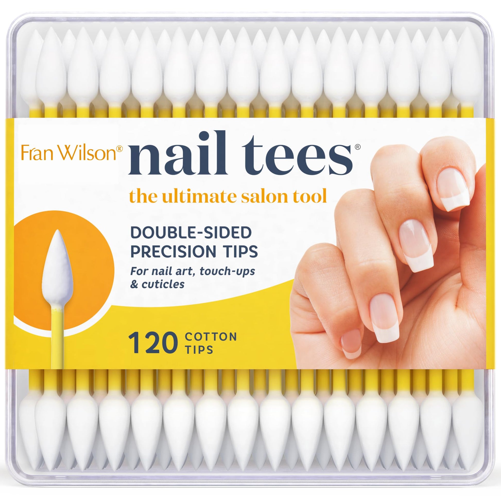 Fran Wilson NAIL TEES COTTON TIPS 120 Count - The Ultimate Nail Tool, Multi-Purpose Double-sided Swabs with Pointed Ends for Precise Touch-ups and the Perfect At-Home Manicure & Pedicure