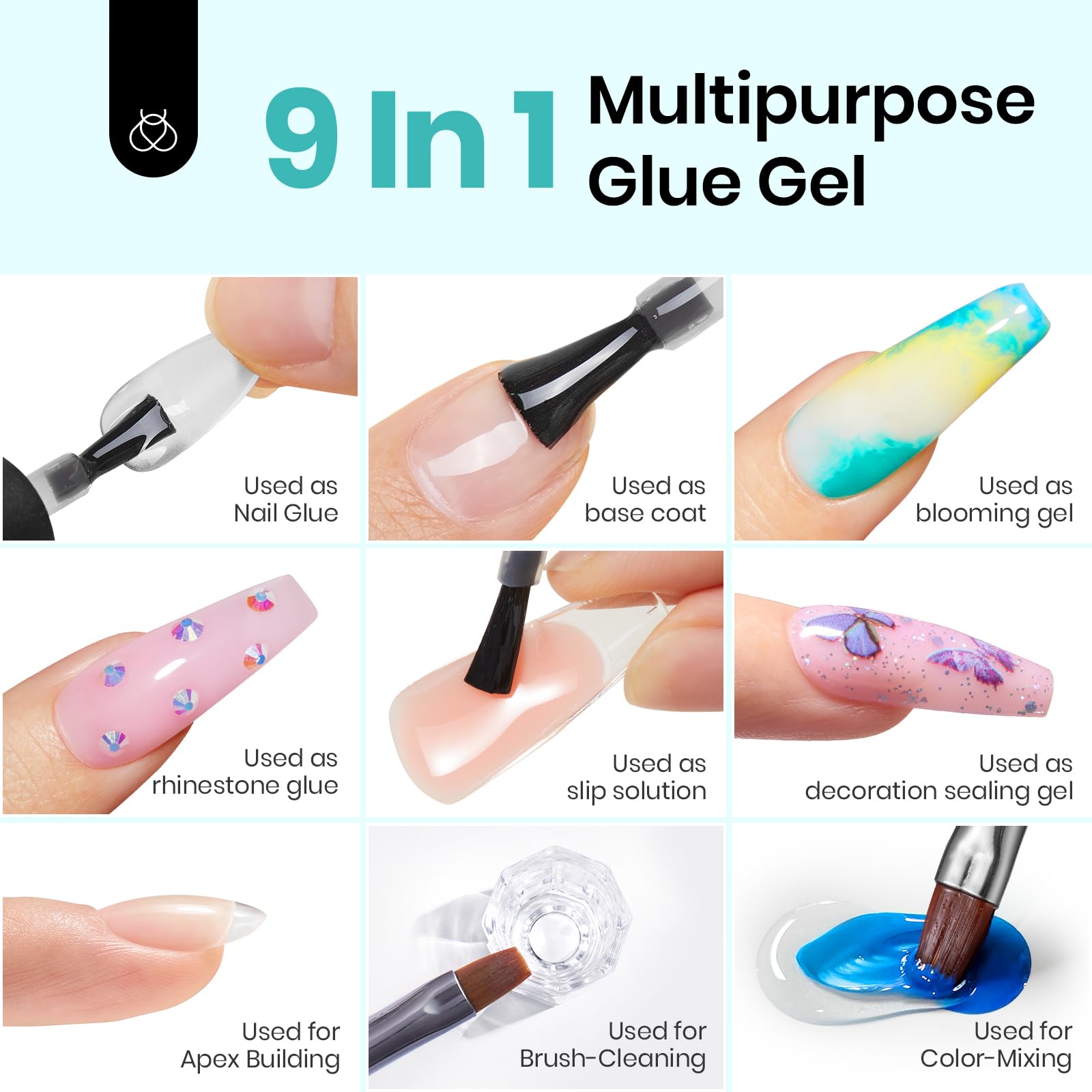 Beetles 9 in 1 Nail Glue Gel for Nail Tips and Clear Acrylic Nails Long Lasting, Curing Needed UV Extension Glue for False Nail Tips and Press on Nails, Fall Halloween Nails