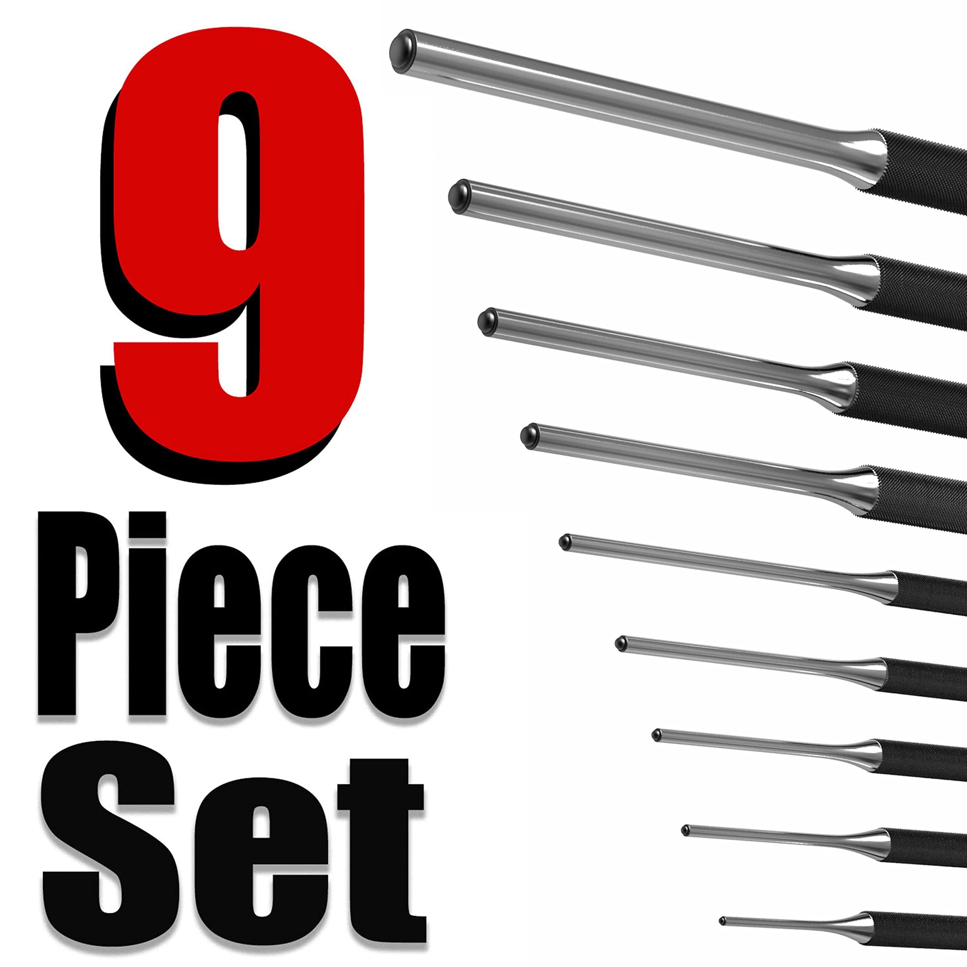 TuffMan Tools, Roll Pin Punch Set 9pc Craftsman Tool Set - Great Nail Punch for Gun Tool Kit Building, Watch Repair Kit and Removing Firing Pin with Tool Pouch