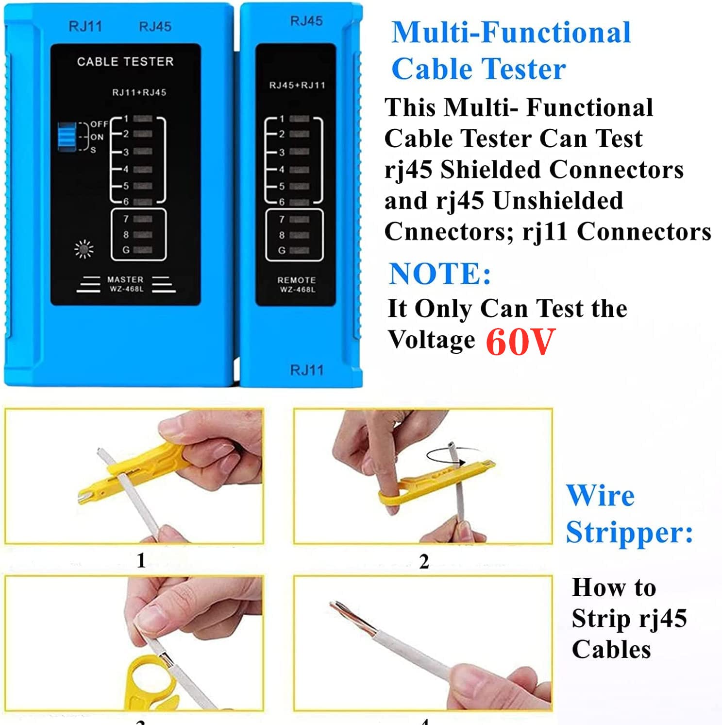 Gaobige rj45 Crimping Tool for Cat6 Cat5e Cat5, Sturdy Crimper for rj45 rj12/11 Pass-Through Connectors with 50pcs rj45 Cat5e Pass-Through Connectors, 50pcs Covers, Wire Stripper; Network Cable Tester