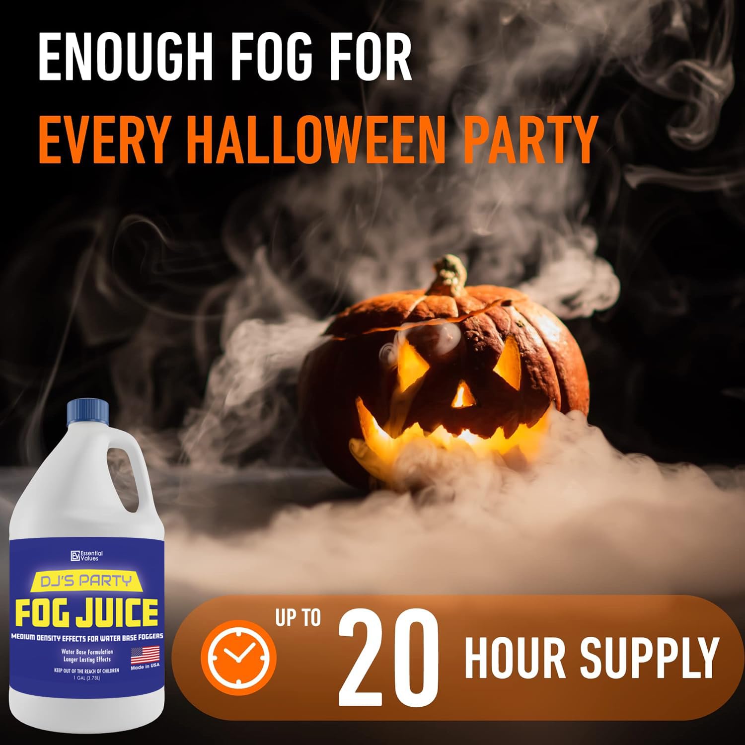 Essential Values Fog Machine Fluid 3.78 litres - Fog Juice Long-Lasting Medium Density Fog for Water Based Foggers, Perfect for 400 Watt to 1500 Fog Machines - Outdoor or Indoor