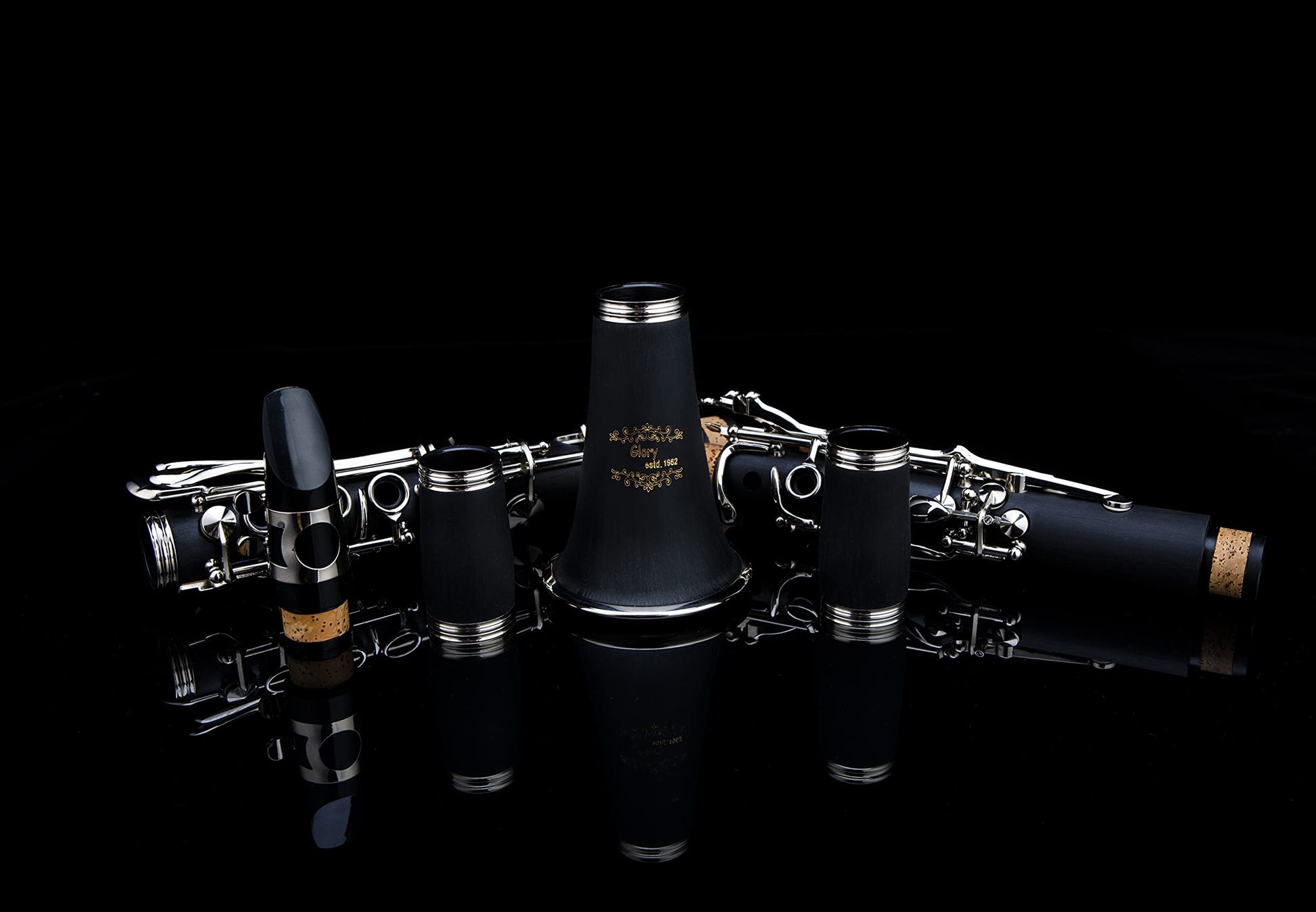 Glory GLY-PBK Professional Ebonite Bb Clarinet with 10 Reeds, Stand, Hard Case, Cleaning Cloth, Cork grease, Mouthpiece Brush and Pad Brush, Black