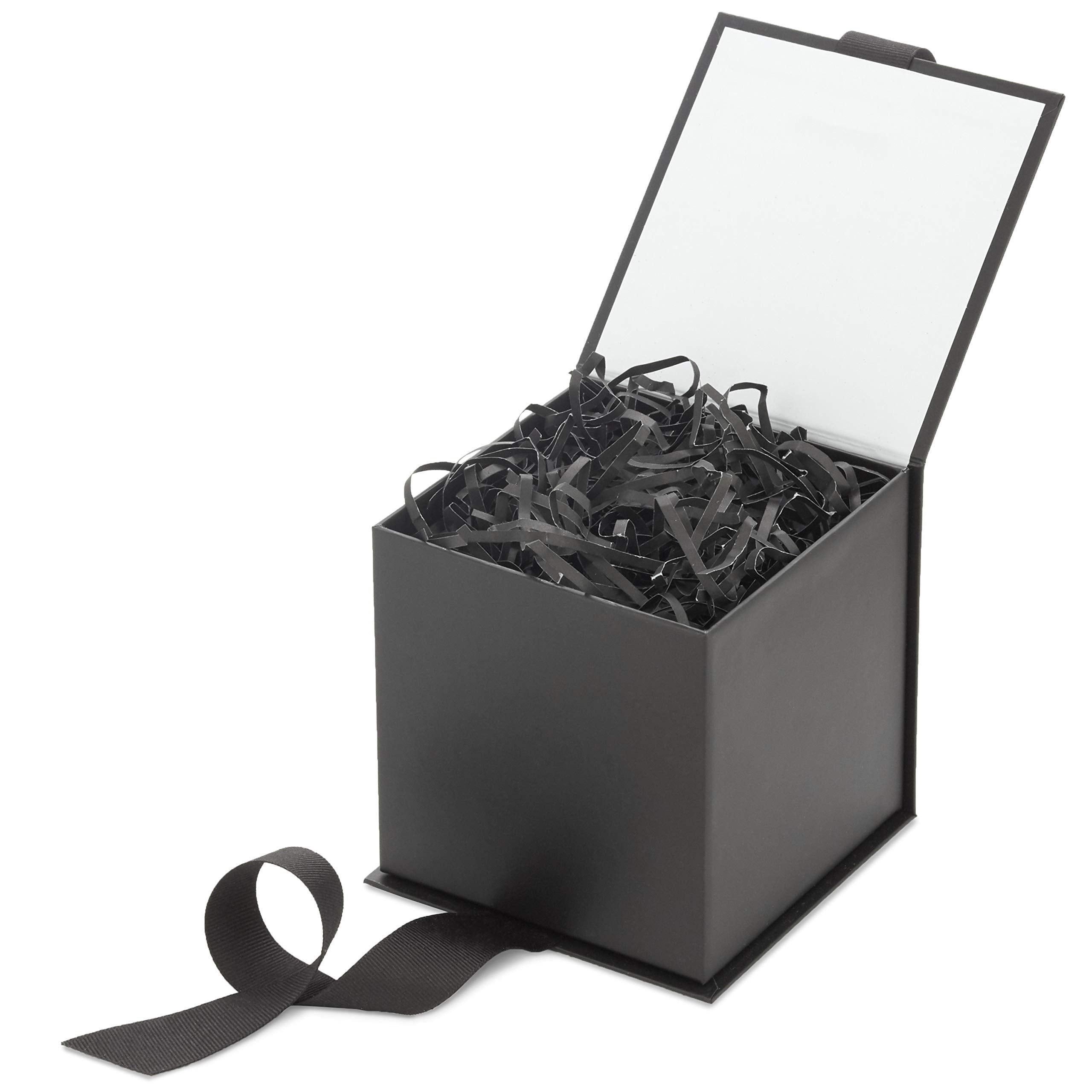 Hallmark Small Gift Box with Bow and Shredded Paper Fill (Black 4 inch Gift Box) for Weddings, Graduations, Birthdays, Father's Day, Groomsmen Gifts, All Occasion