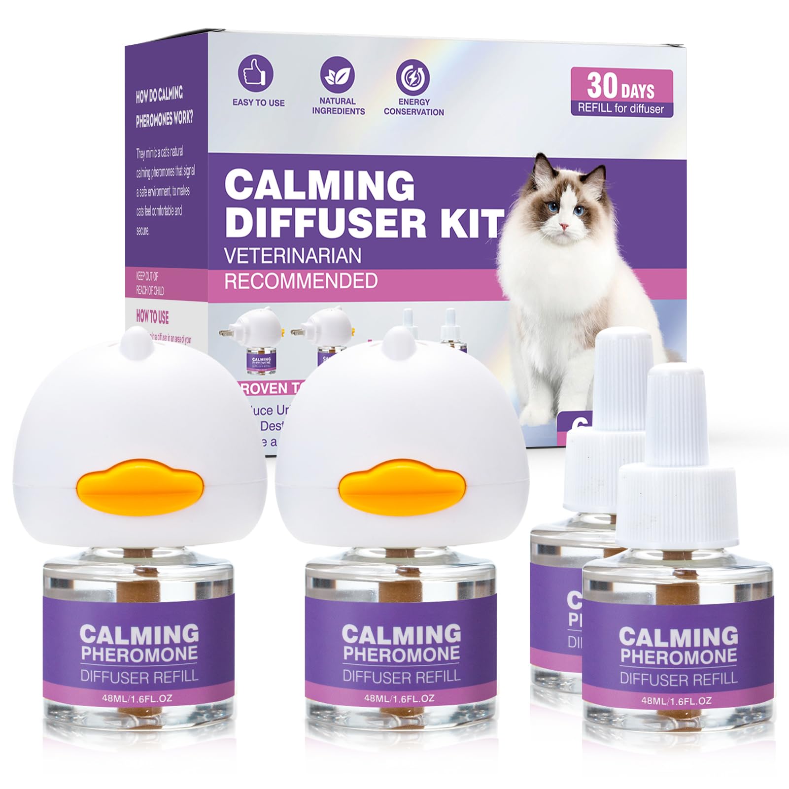 Tcllka Cat Calming Pheromone Diffuser Effectively Relieve Anxiety Stress Cat Calming Diffuser Comfort for Cats Refill Reduce Fighting Spraying and Scratching Calm Relaxing 48ml/Bottle Fits All Cats
