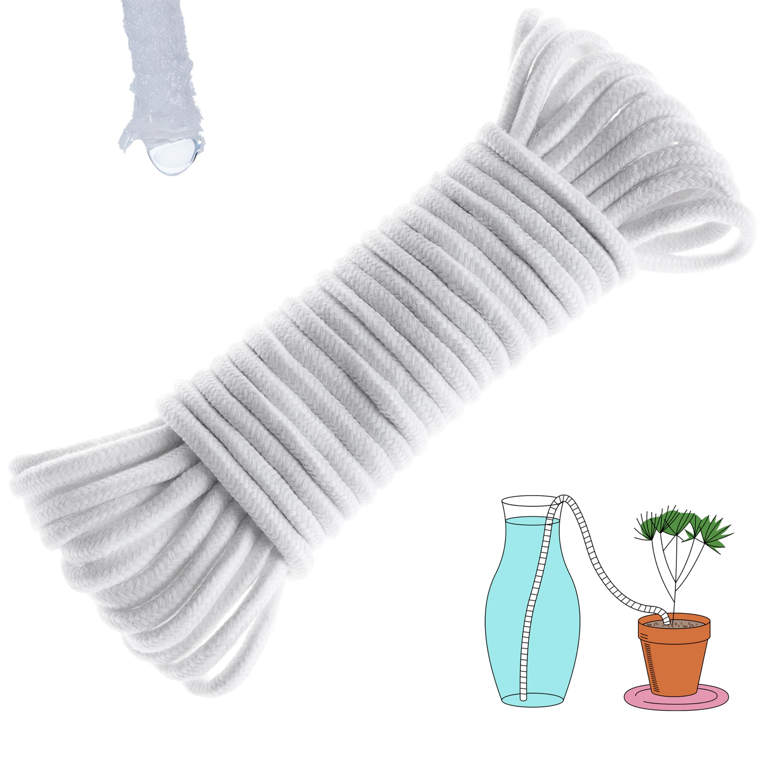 ORIMERC 50 feet 1/4 inch Self Watering Capillary Wick Cord Vacation Plant Watering DIY Hydroponic Wicking Self-Watering Planter Pot Automatic Water System Device Potted Violet self Watering Rope