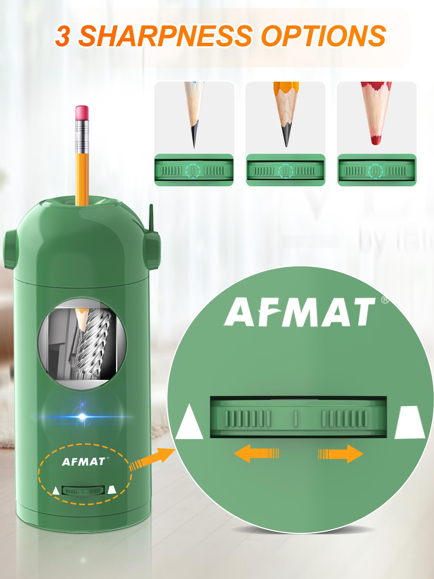 AFMAT Electric Pencil Sharpener for Colored Pencils 7-11.5mm, Fully Automatic Pencil Sharpener, Robot Pencil Sharpener, Rechargeable Hands-Free Pencil Sharpener for Large Pencils, Home, Classroom