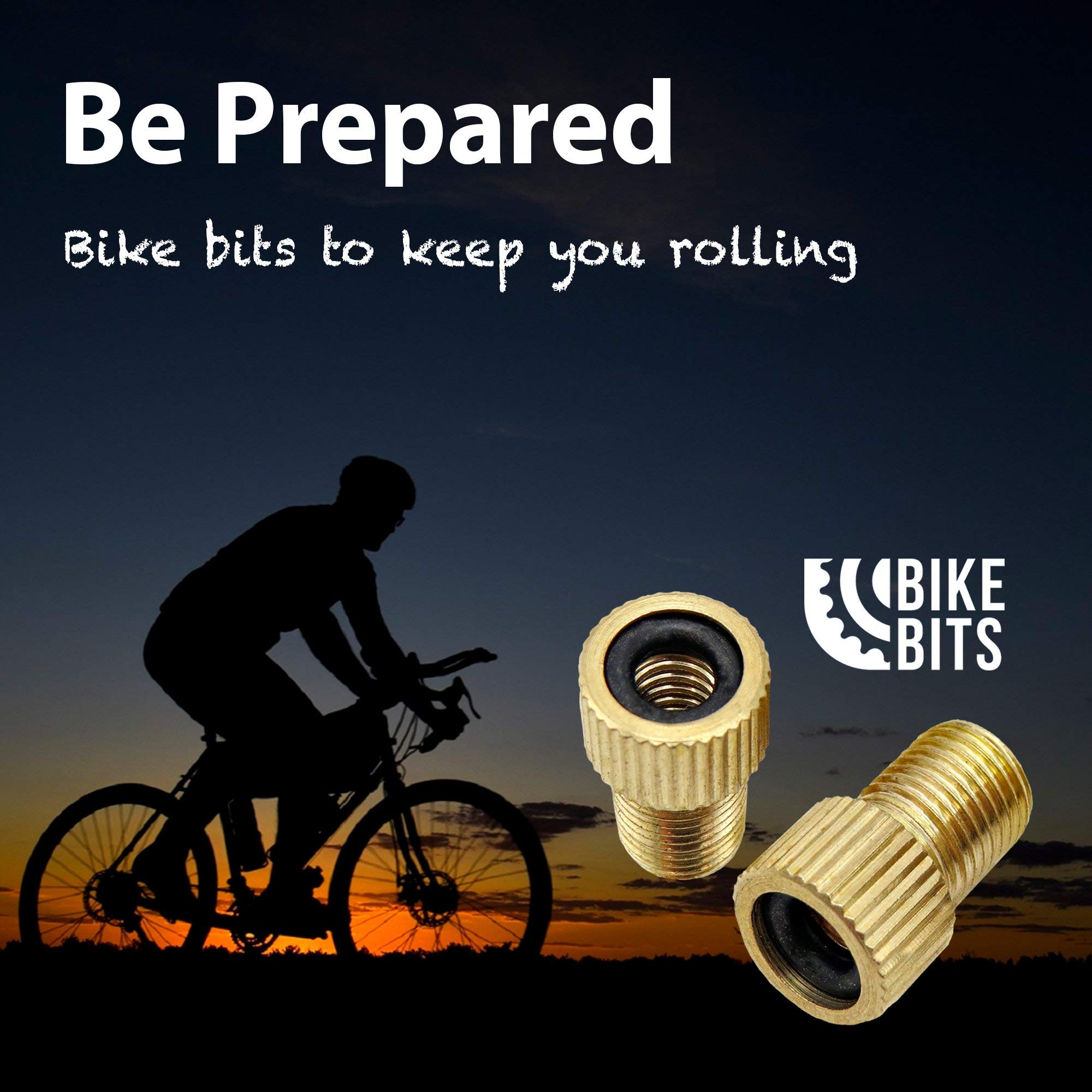 Bike Bits Brass Presta Valve Adapter - Convert Presta to Schrader - Inflate Tire Using Standard Pump or Air Compressor (4 Pack)