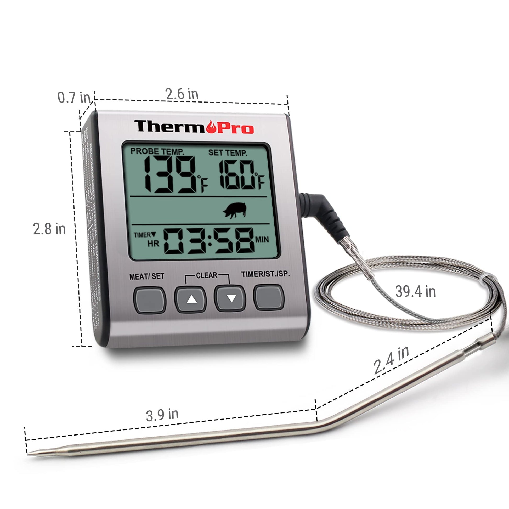 ThermoPro TP16S Digital Meat Thermometer for Cooking and Grilling, BBQ Food Thermometer with Backlight and Kitchen Timer, Grill Temperature Probe Thermometer for Smoker, Barbecue, Oven, Baking,Oil