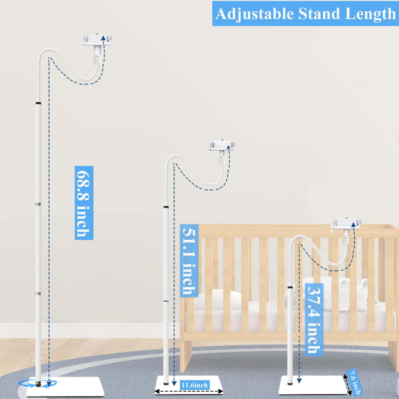 EYSAFT Baby Monitor Floor Stand Holder Mount Compactible for Nanit Pro & Flex Stand,Infant Optics DXR-8 Pro,VTech VM901/VM819/RM7764,Momcozy,HelloBaby,eufy E110,nooie IPC100,Motorola VM75/VM50G/VM44