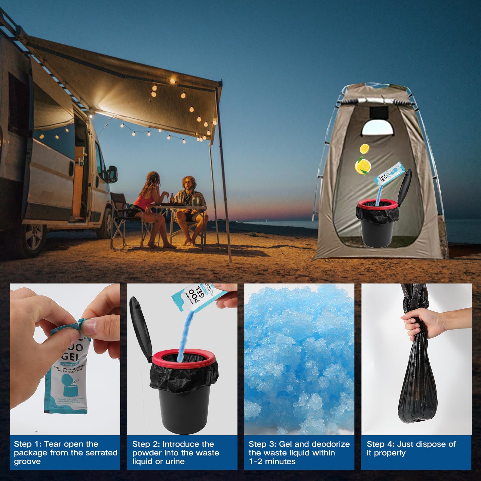 oceanengine Portable Toilet Absorbent Gel, Portable Toilet Powder Poo Urine Powder for Camping Outdoor Hiking