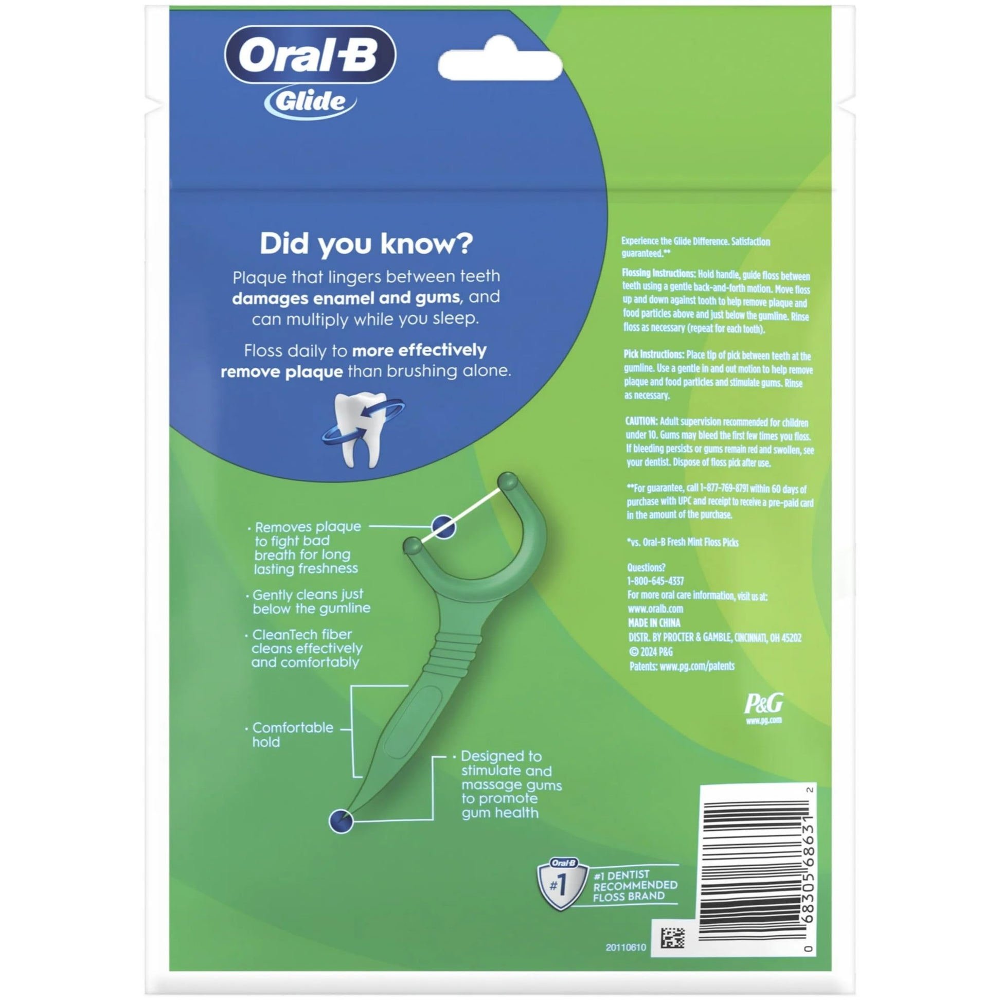 Oral-B Glide Complete Floss Picks, Dental Floss Picks, Scope Outlast, 75-ct, Toothpicks Floss Picks