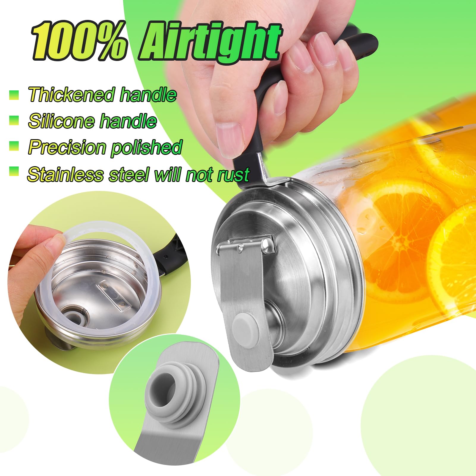 Mason Jar Pour Spout Lid Stainless Steel with Handle, Wide Mouth Pour Spout Flip Cap Lids for Mason Jars, Anticracking Leak Proof Seal Cover Airtight for Drinking Salad Dressing & Food Storing(2PCS)