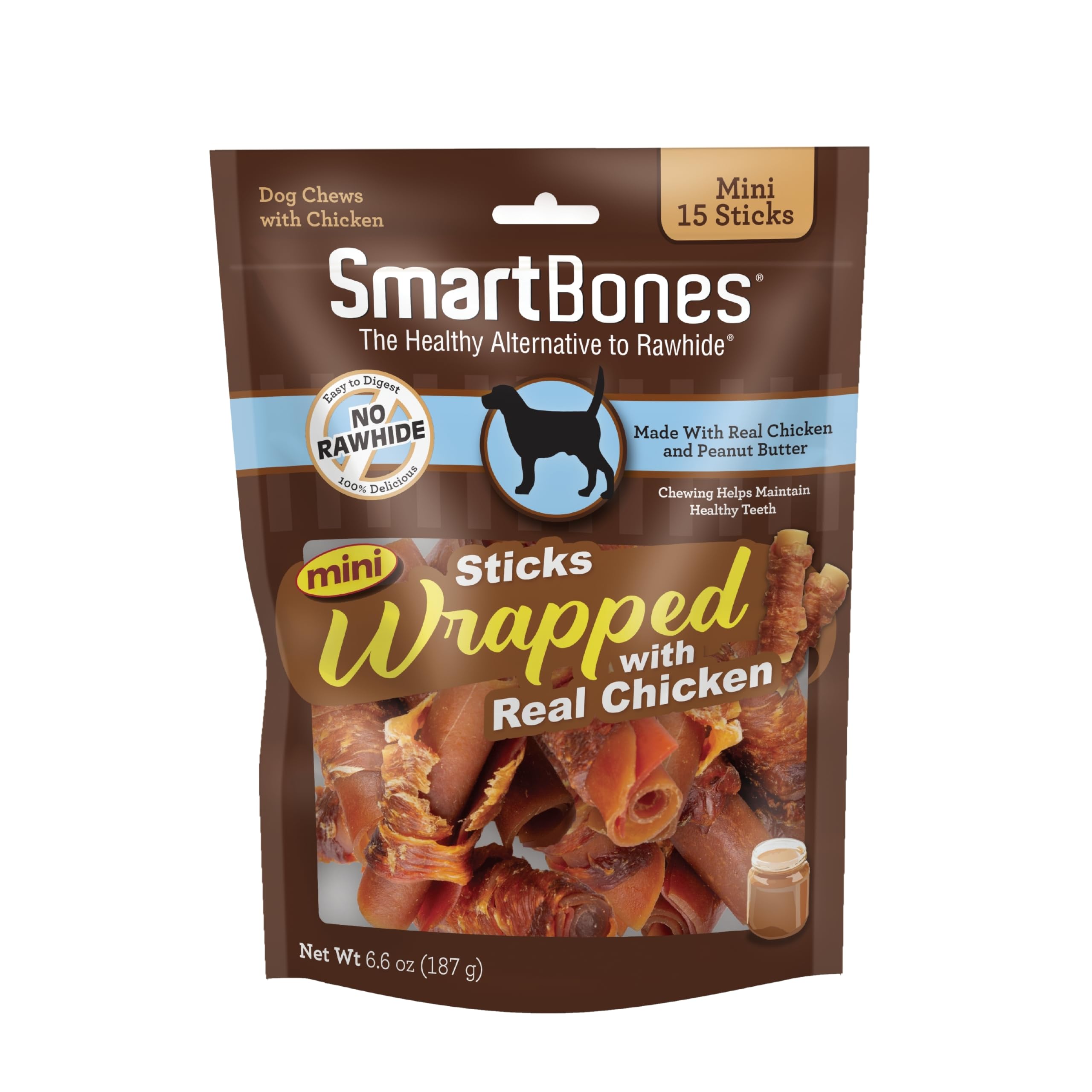 SmartBones Mini Hühnchen-Sticks für Hunde mit echter Erdnussbutter, Kauartikel ohne Rohhaut, 15 Stück