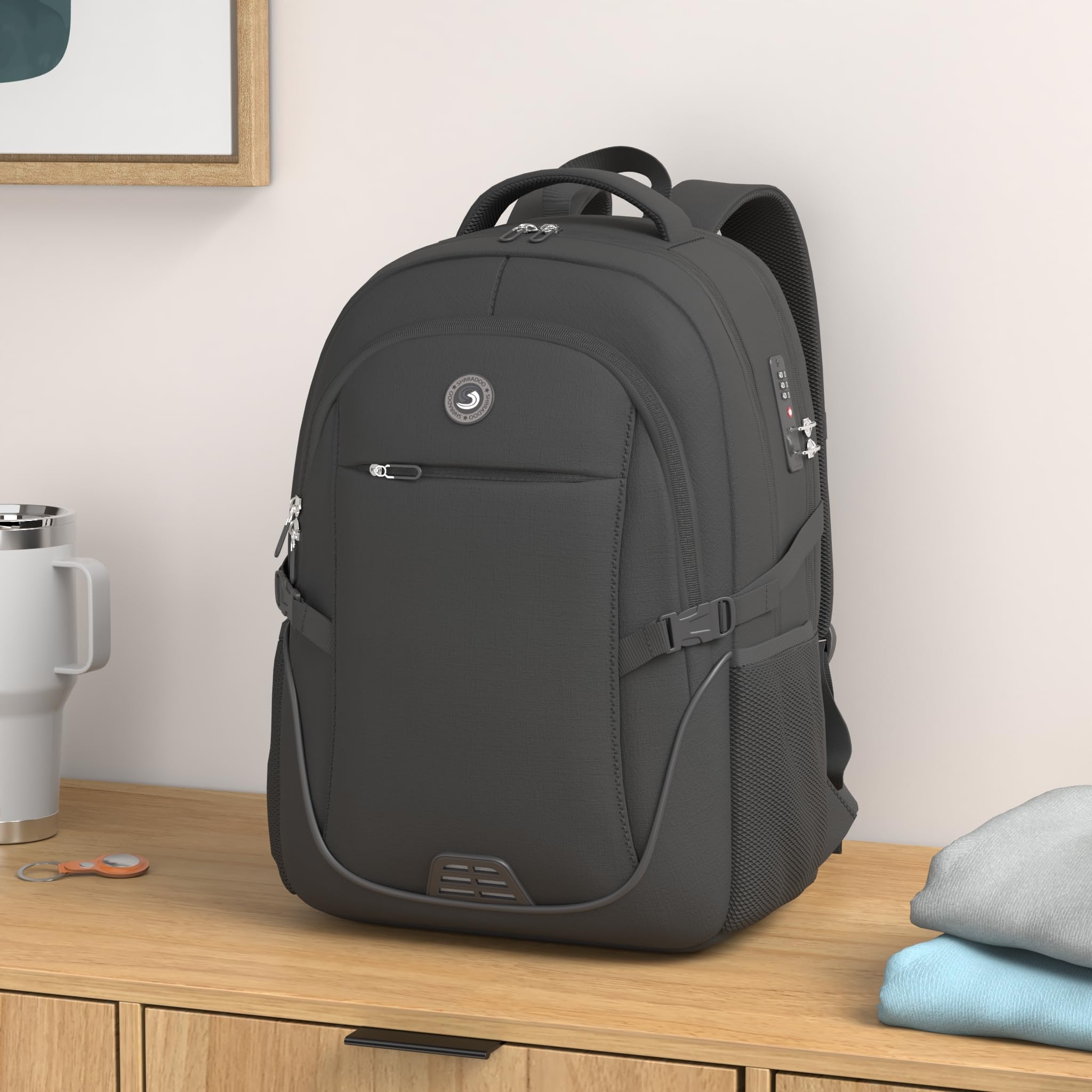 SHRRADOO Anti Theft Laptop Backpack Travel Backpacks with usb Charging Port for Women Men High School College Backpack Computer Bag Fits 17 Inch Laptop,Grey