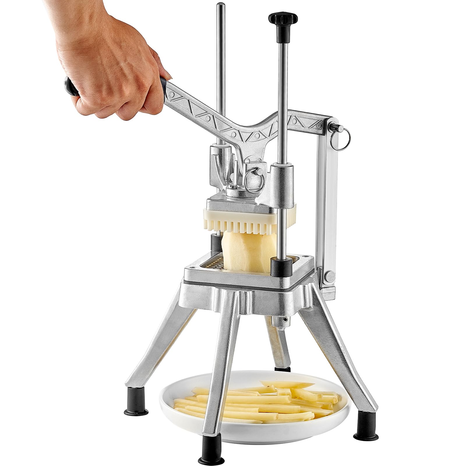 VEVOR Commercial Vegetable Chopper w/ 4 Replacement Blades, Stainless Steel French Fry Cutter Potato Dicer & Fruit Slicer for Restaurants & Home Kitchen