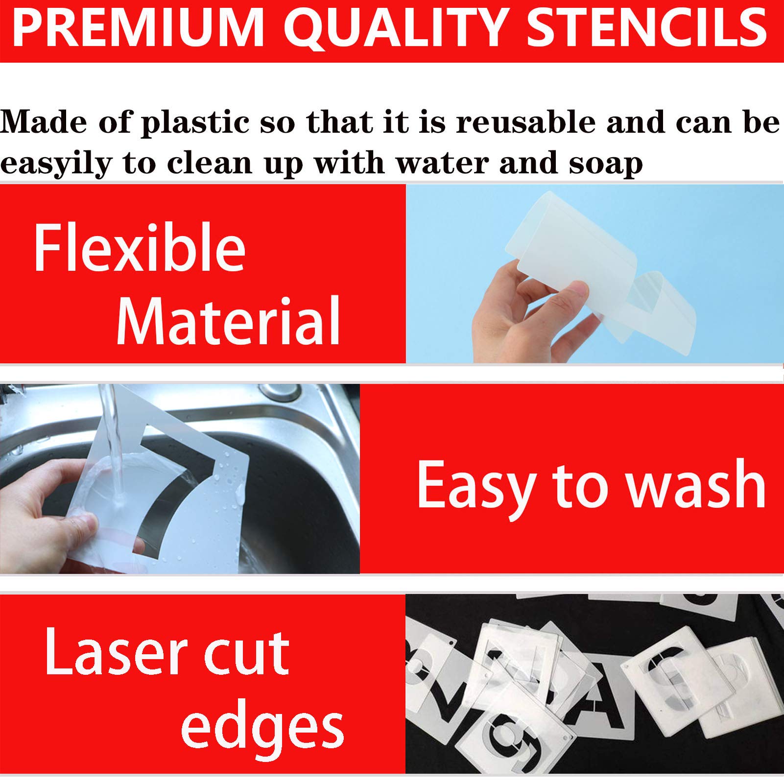 4 Inch Letter Stencils and Numbers, 36 Pcs Alphabet Art Craft Stencil, Reusable Plastic Templates for Wood, Wall, Fabric, Rock, Signage (4 Inch)