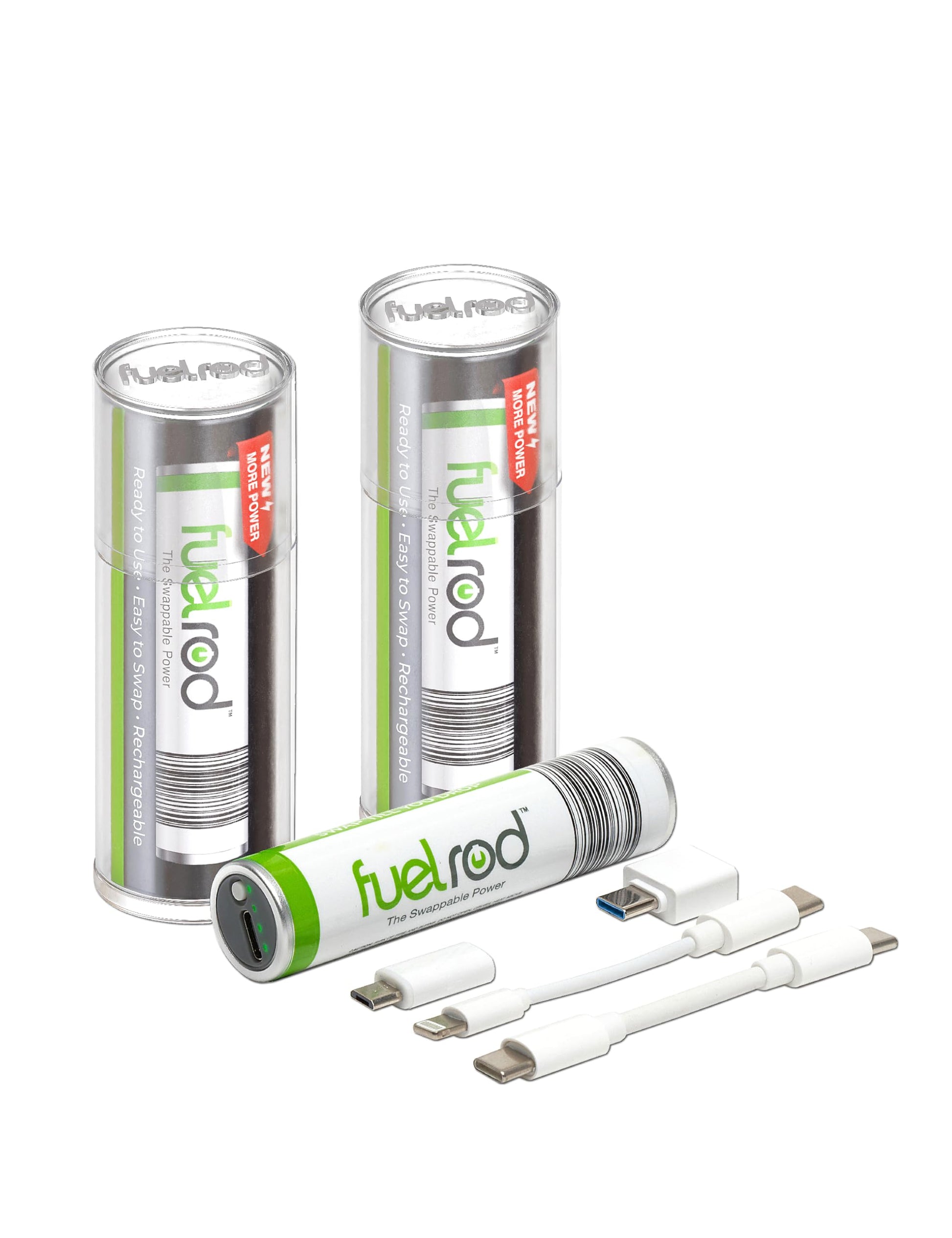 FuelRod USB-C Portable Charger Kit - Pack of 2 - Includes All Cables & Adapters Compatible with All Tablets & Smart Phones, Rechargeable Backup Power Bank, Swap for Charged Rod at Kiosk