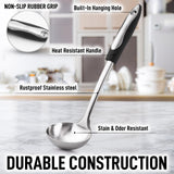 Zulay Kitchen Stainless Steel 13" Soup Ladle - Comfort Grid Steel Ladle with Long Handle and Ample Bowl Capacity Perfect for Stirring, Serving Soups and More - Heavy-Duty Metal Ladle