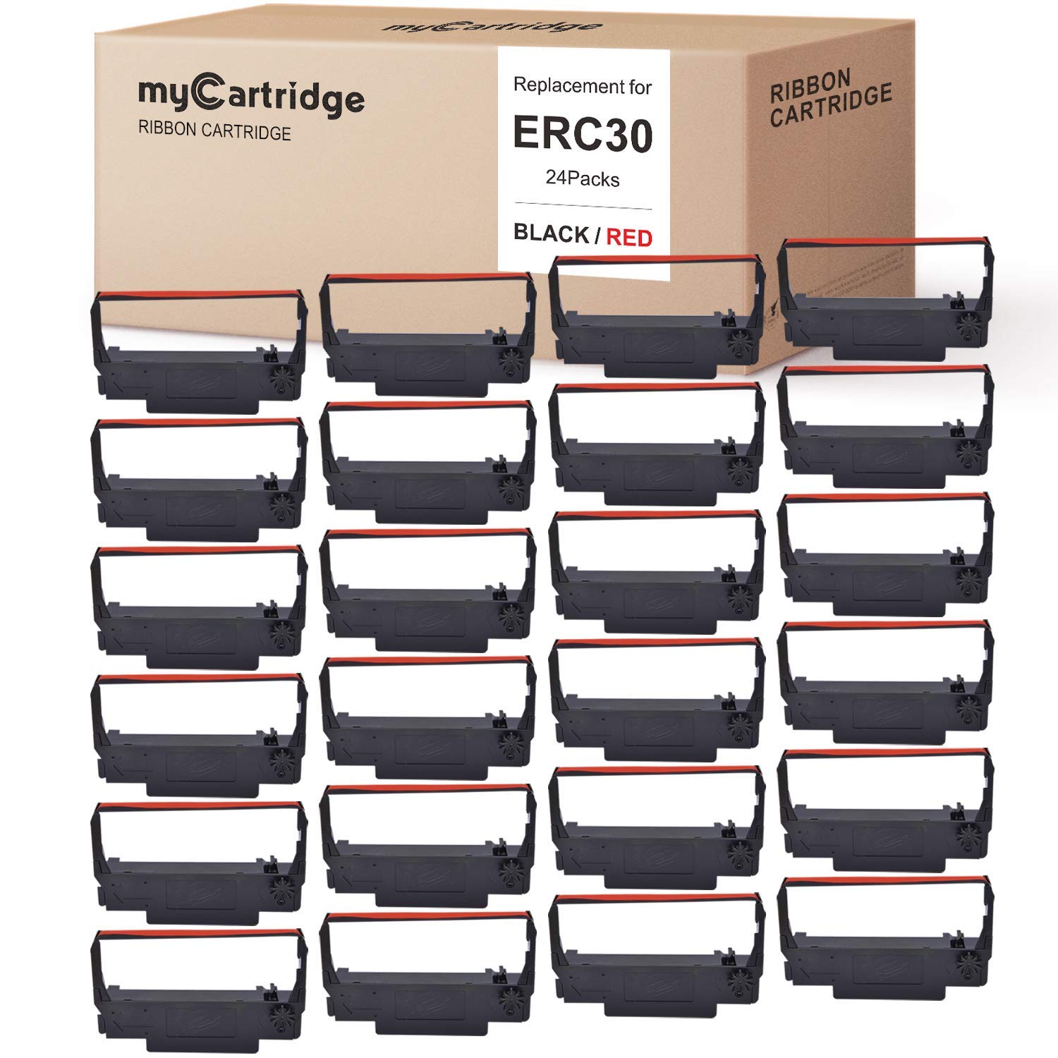 myCartridge 24 عبوة ERC30 ERC-30 ERC 30 34 38 B/R متوافقة مع شريط الحبر المستخدم مع Epson ERC30/ERC34/ERC38,TM-U220,Bixolon GRC-220BR,M188B,طابعة BTP-M300 (أسود وأحمر)