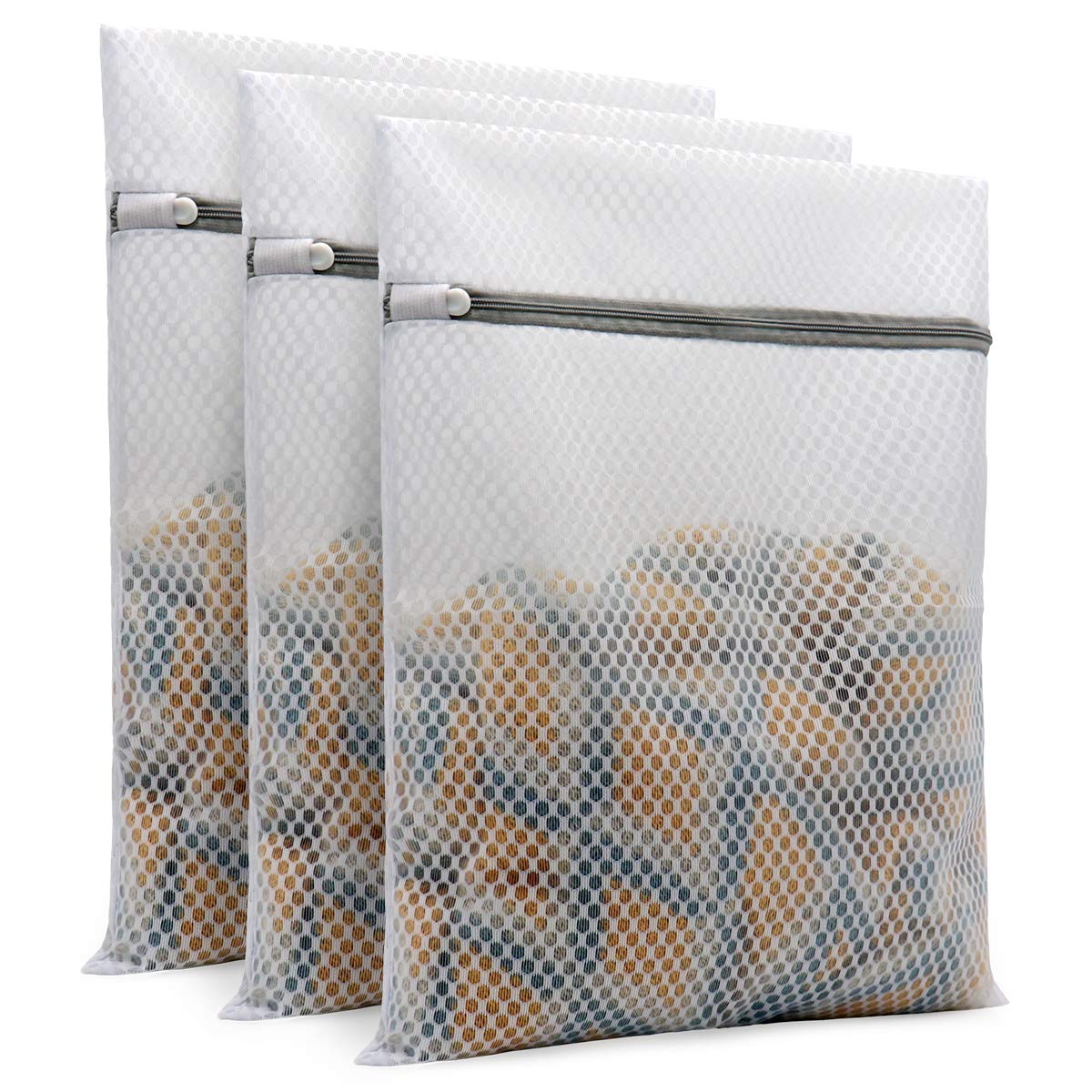 Muchfun 3Pcs Durable Honeycomb Mesh Laundry Bags for Delicates 12 x 16 Inches (3 Medium)