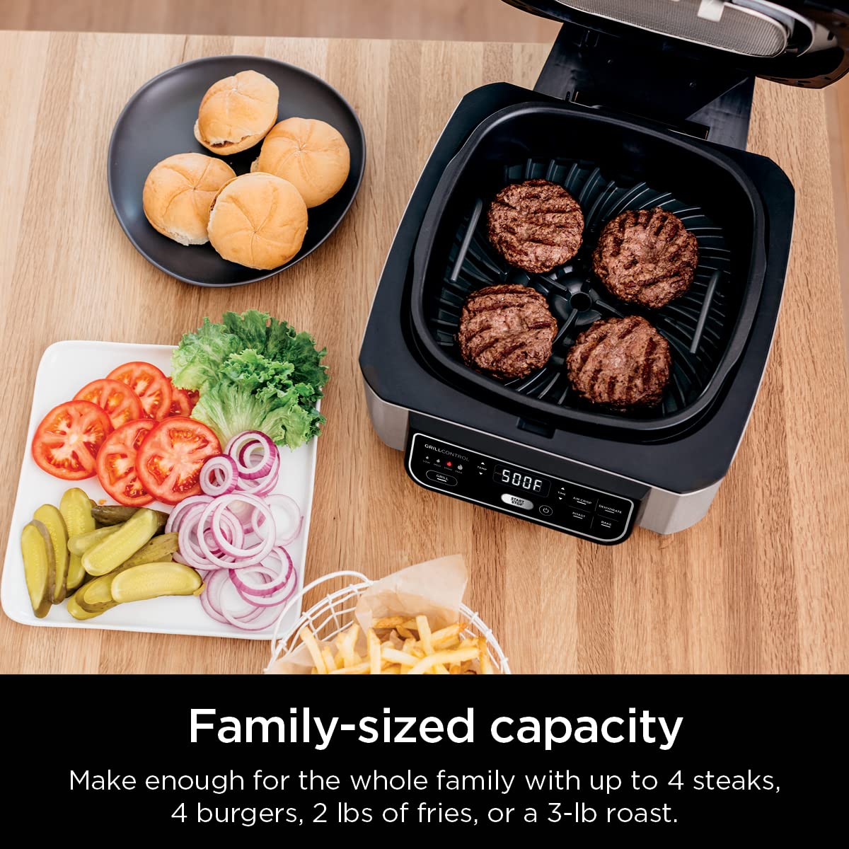 Ninja | Indoor Grill | Foodi | 5-in-1 (Grill, Air Fry, Roast, Bake, and Dehydrate | Fits up to 3lb Roast | Smoke Control System and Dishwasher Safe Parts| Black/Grey | AG301
