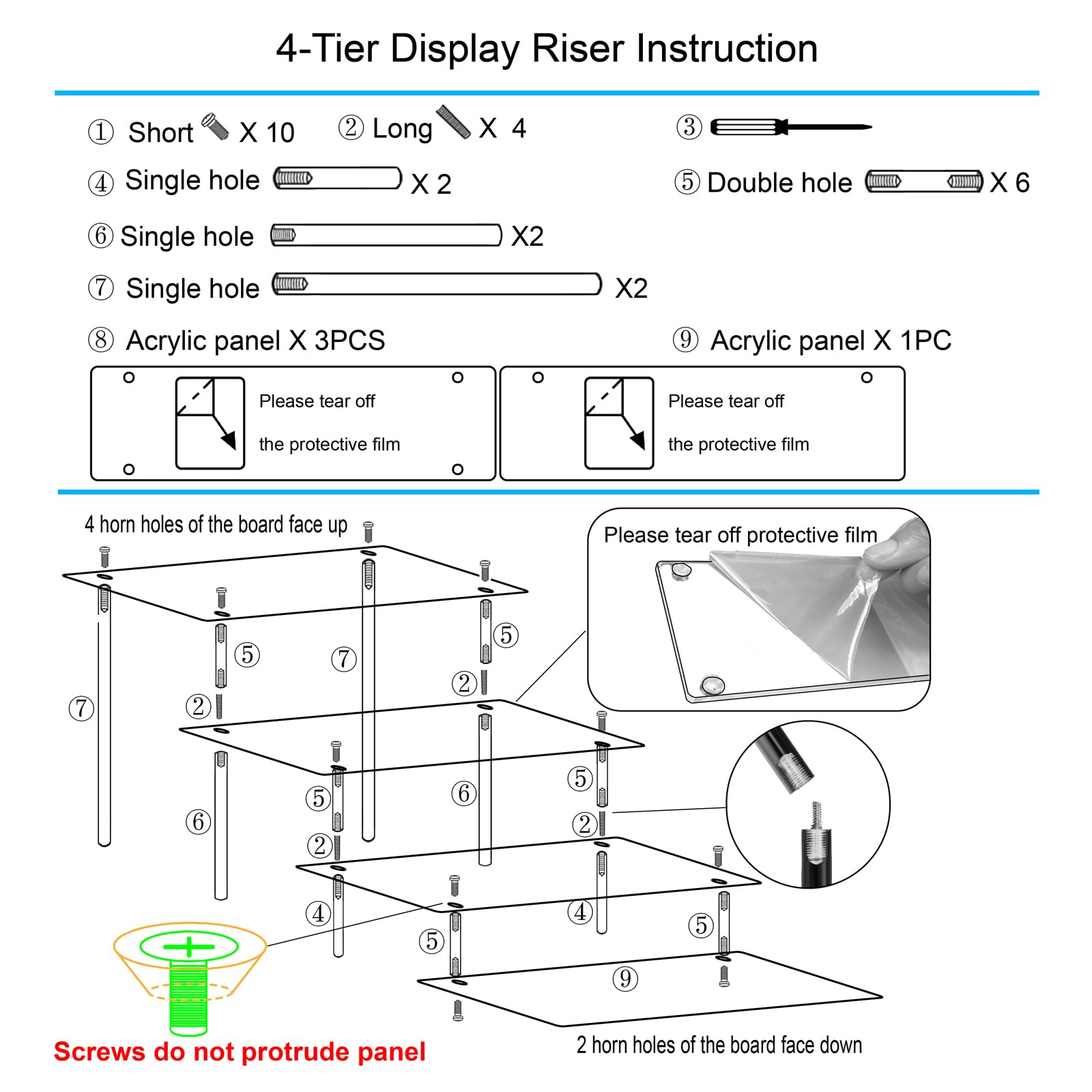 HENABLE 4 Tier Acrylic Perfume Organizer Stand, Clear Display Risers for Perfume, Cologne, Cosmetic, Skincare, Funko POP, Dessert Display, Cupcake Stand Holder