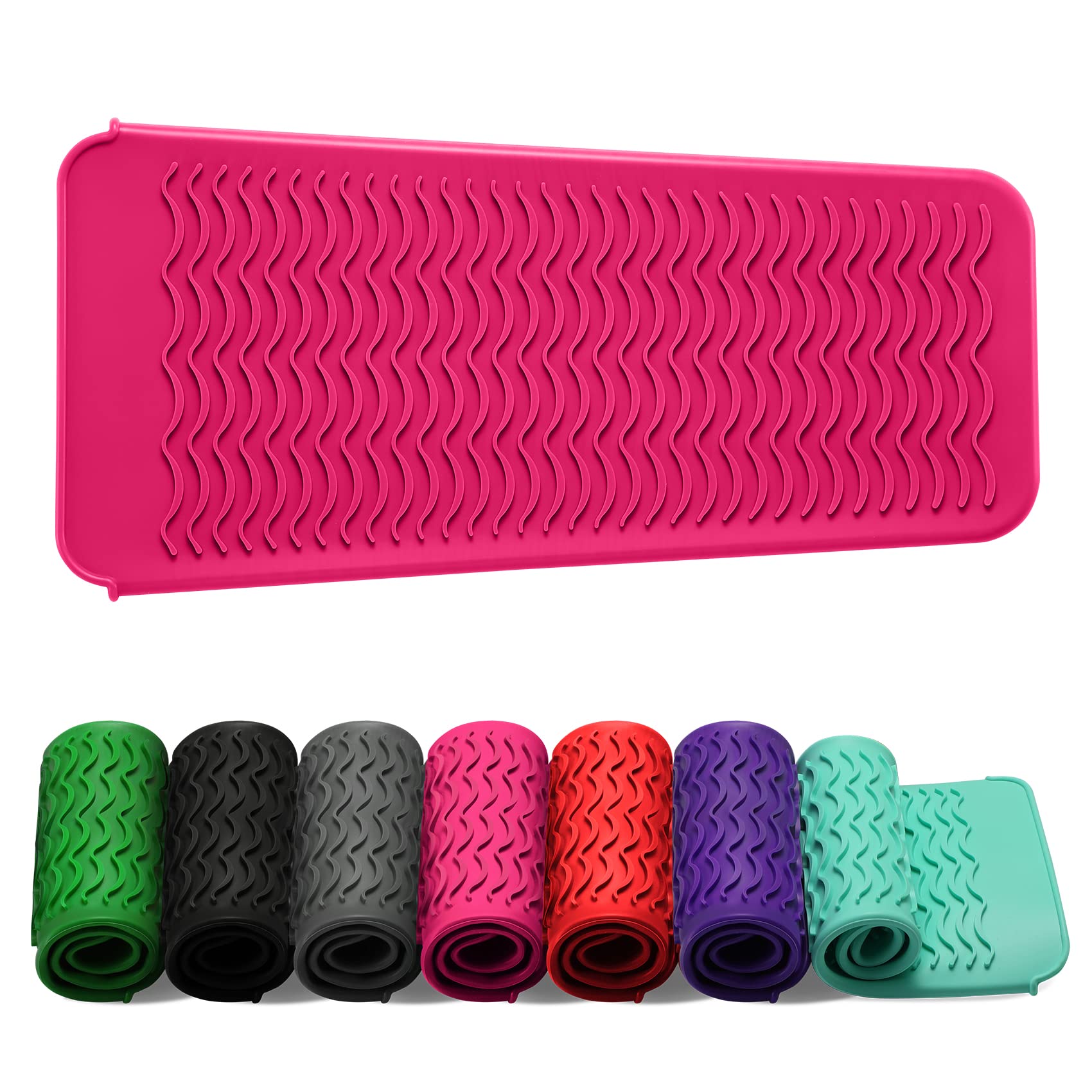 ZAXOP Hitzebeständige Silikonmatte/Tasche für Glätteisen, Lockenstab, heiße Haarstyling-Geräte (Fuchsia)