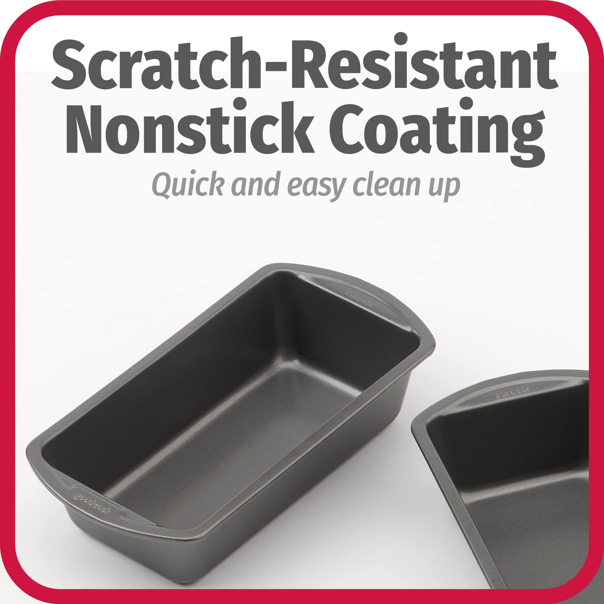GoodCook Nonstick Loaf Pan 8 x 4-Inch Heavy-Duty Steel Bakeware with Easy-Clean Non-Stick Coating, Oven & Dishwasher Safe Pan for Meatloaf Breads Lasagnas Casseroles & More, Set of 2, Gray