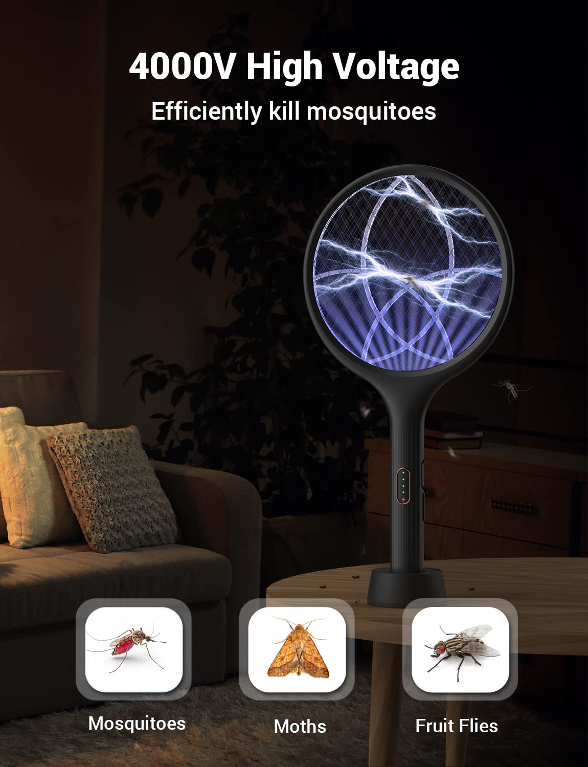 YISSVIC Electric Fly Swatter Bug Zapper Racket Dual Modes Mosquito Killer with Purple Mosquito Light Rechargeable for Indoor Home Office Backyard Patio Camping
