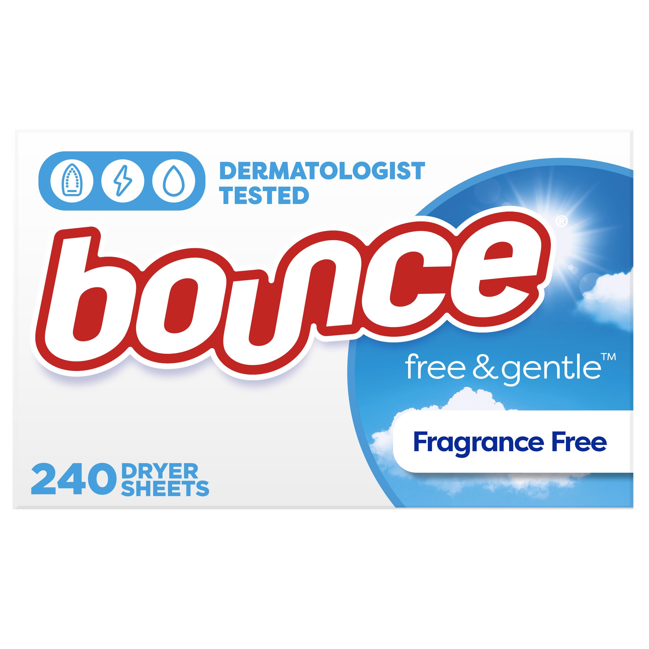 Bounce Free & Gentle Dryer Sheets, Unscented, 240 Count, Hypoallergenic and Dermatologist Tested