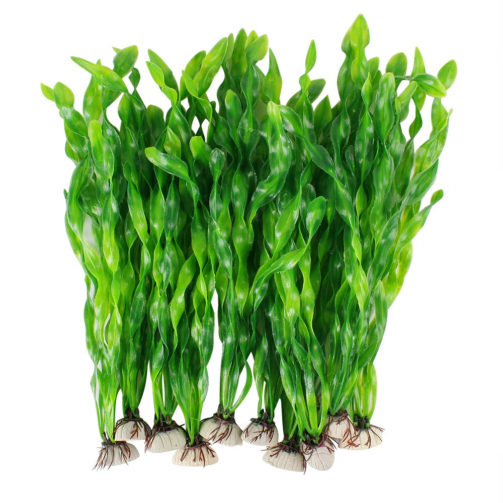 MyLifeUNIT Artificial Seaweed Water Plants for Aquarium, Plastic Fish Tank Plant Decorations 10 PCS (12 Inches Tall, Green)