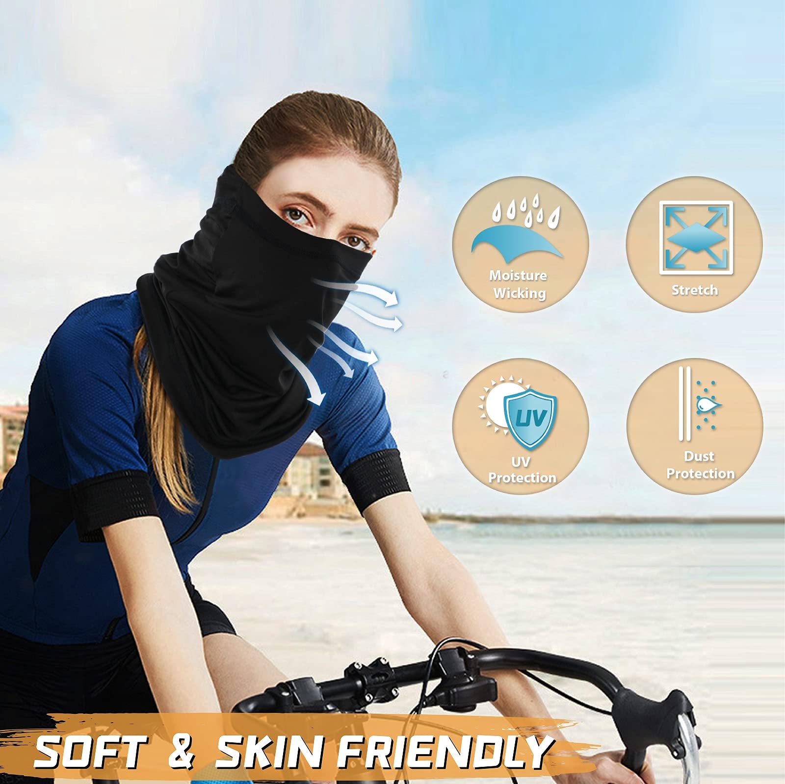 4 Pack Neck Gaiter Breathable Bandana Mask for Outdoor Protection, Washable Reusable Cooling Gator Mask Face Scarf Cover Protect from Dust Sun for Men Women Fishing Cycling Running Facemask Gaitor