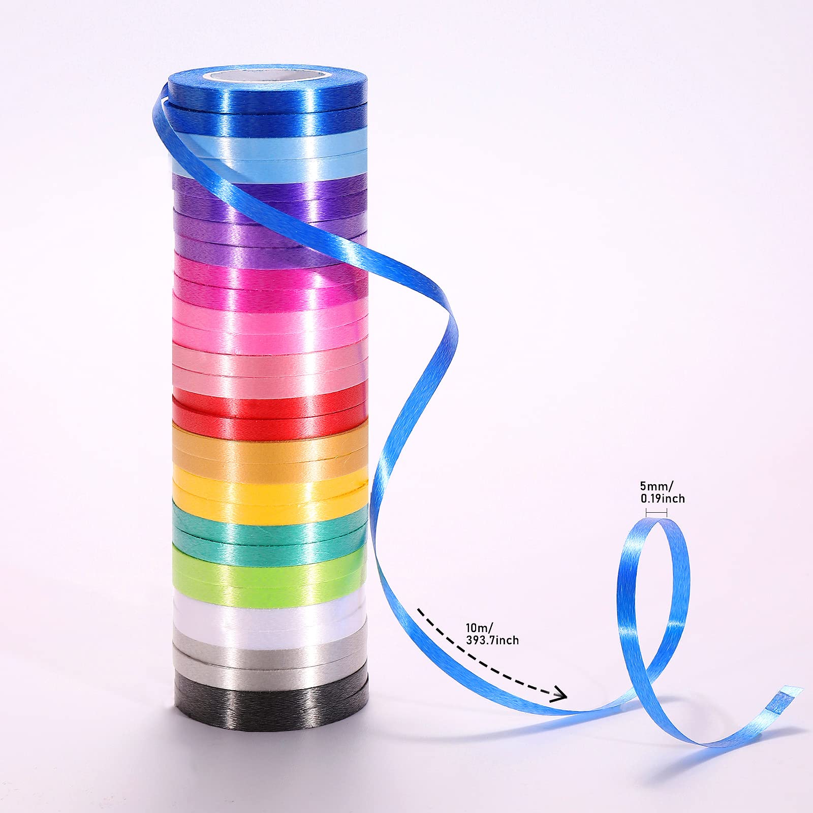 30 Roll 15 Colors Curling Ribbons for Crafts Bows Present Wrapping Florist Wedding Party Festival Art Craft Decor, Separate Rolls, 11 Yards Per Roll, 3/16 Inch Wide 3/16" - Set1