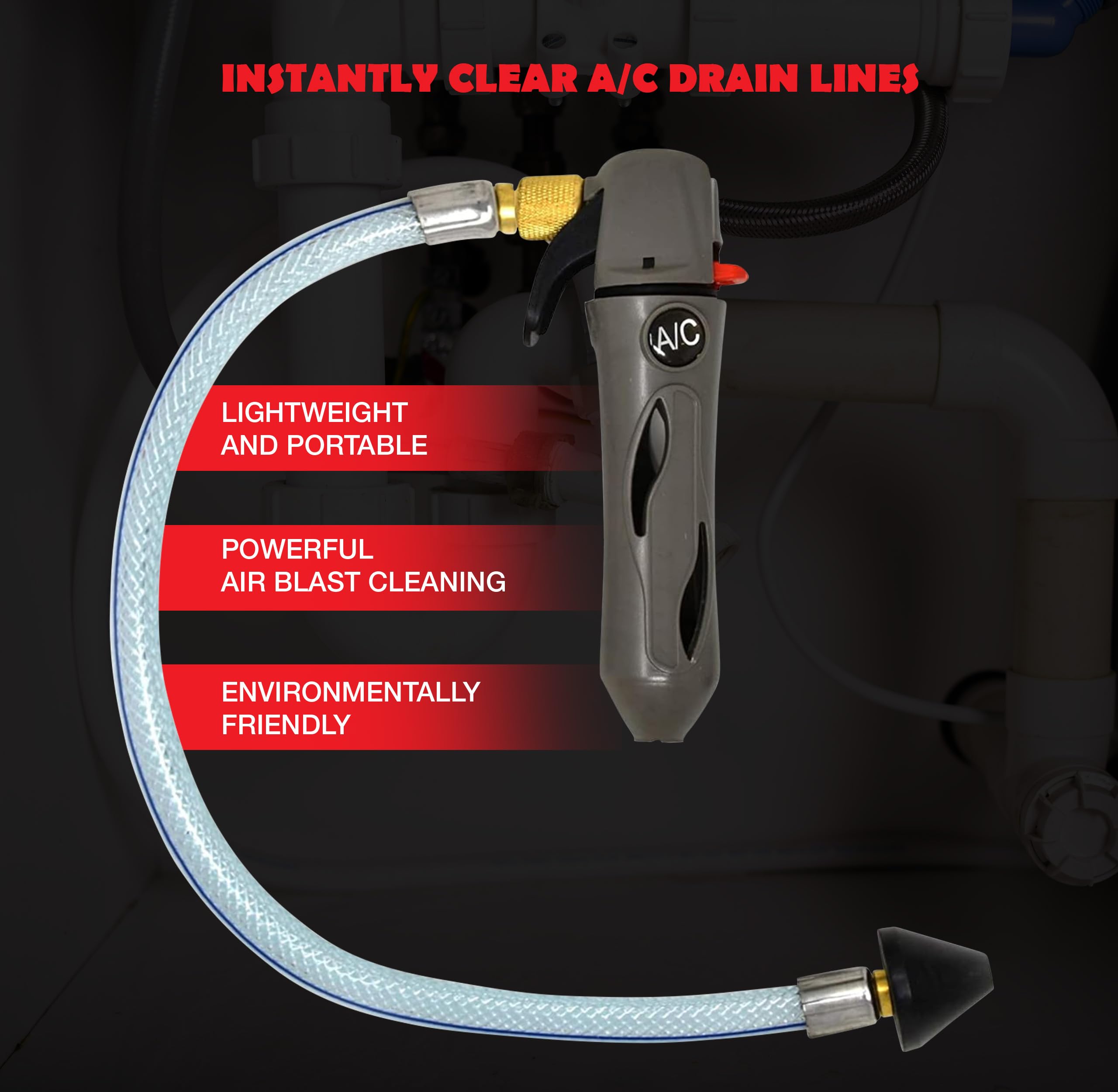 RedRock Gallo Drain Gun- with 5 Unthreaded CO2 Cartridges for A/C Condensate Line - Air Conditioner Cleaner Blaster Opener Kit with Five Cartridge Clears HVAC Clogs