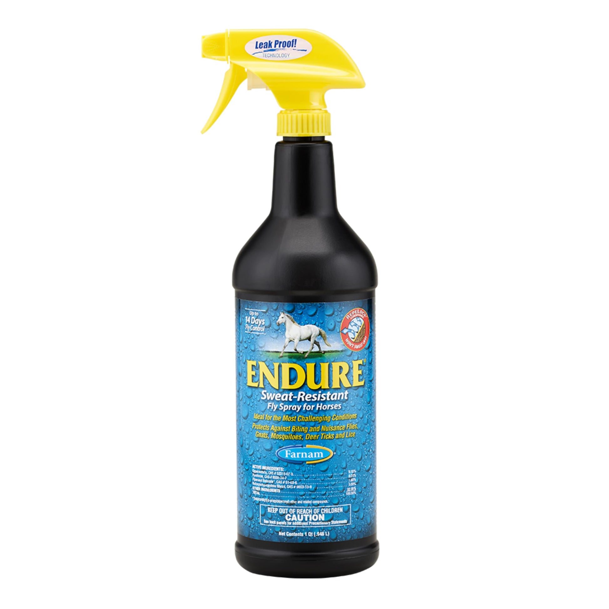 Farnam Endure Sweat-Resistant Fly Spray for Horses, Lasts Up to 14 Days, Protects Against Flies, Gnats, Mosquitoes, Ticks & Lice, 32 oz.