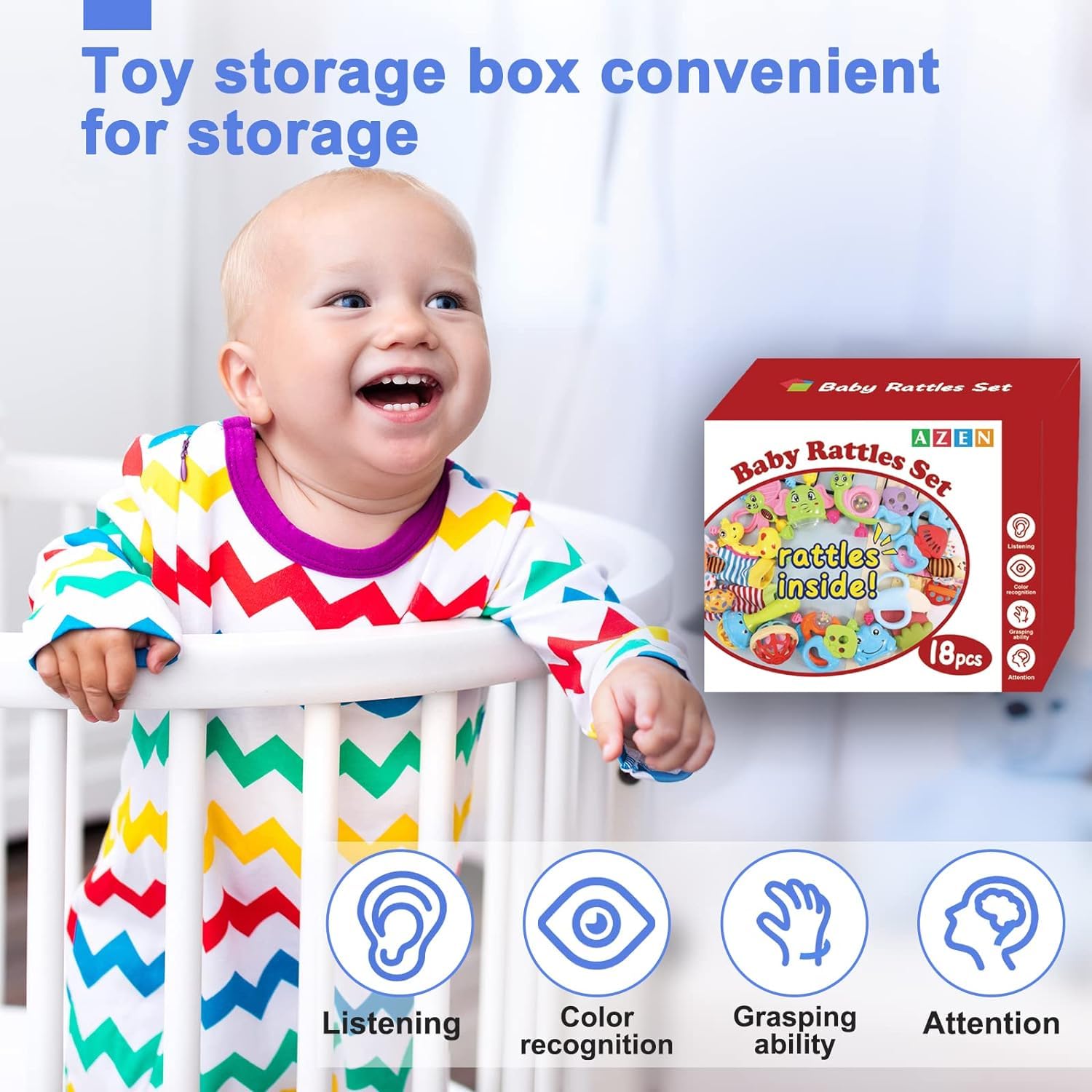 AZEN 18Pcs Baby Toys 6 to 12 Months, Baby Rattles 6-12 Months, Newborn Infant Toys 6-12 Month