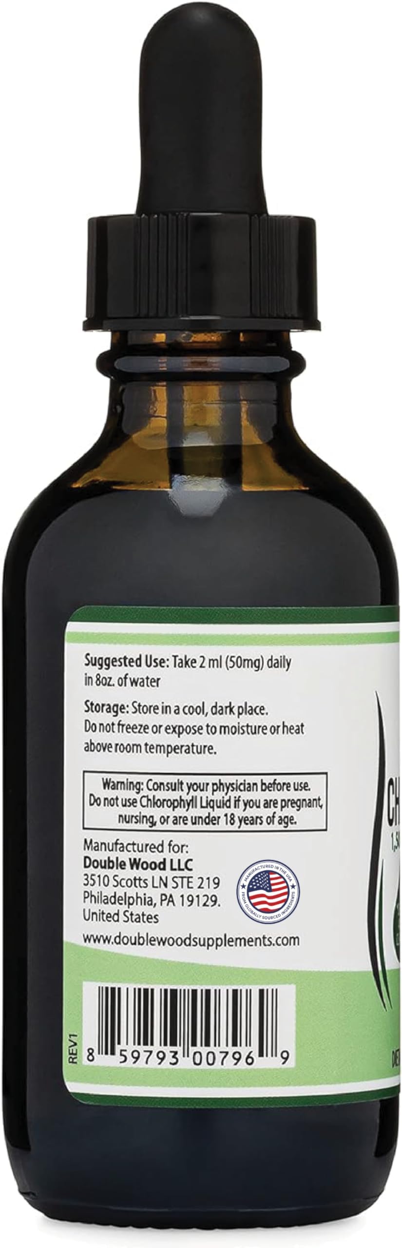 Chlorophyll Liquid Drops - for Digestion, Gut Health, Energy and Detox - Vegan Safe (Rich, Full Texture and Taste, Not Watered Down), 2oz Peppermint Flavored, by Double Wood