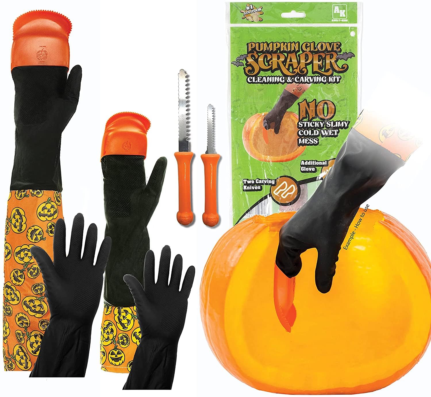 Halloween Moments Pumpkin Scraper Glove – As Seen On Shark Tank - Mess Free and Fun Pumpkin Carving Kit – Carve and Clean Jack-O-Lantern Guts with Ease and Zero Mess on Your Hands! (Adult Kit)
