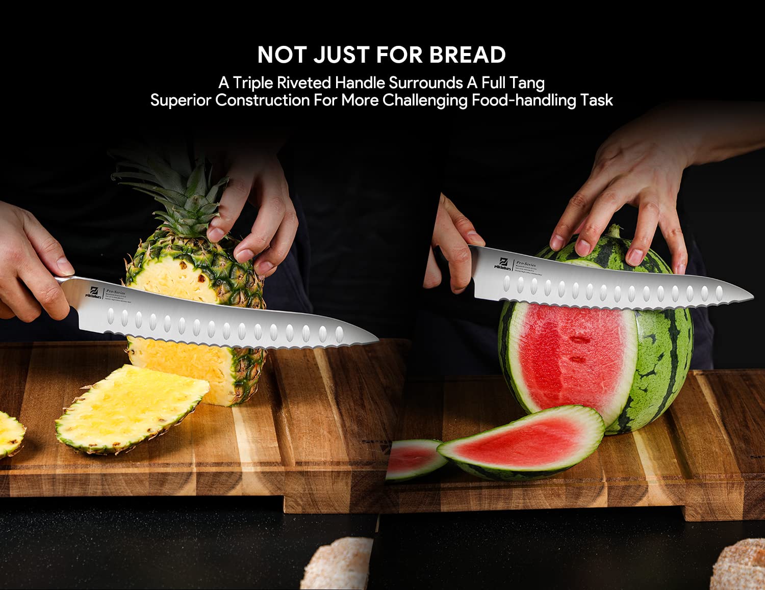 Piklohas Resharpenable Bread Knife, 10 Inch Multifunction Serrated Knife for Homemade Bread, Razor Sharp Sourdough Slicing with Innovative Wavy Edge for Efficient Cutting, Baking & Wedding Gifts