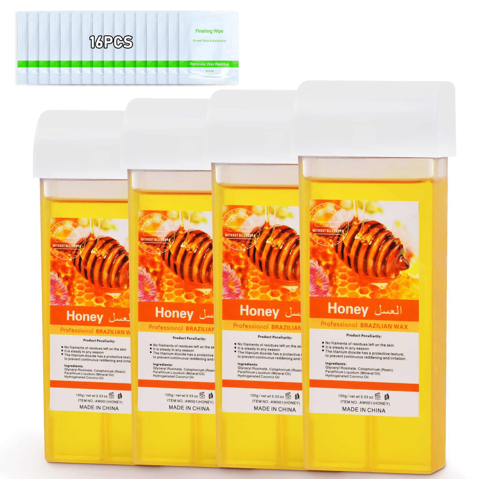 Seopri Roll On Wax, Honey Hair Removal Wax Cartridge, Depilatory Wax Roller Refill, 4 Pack - 100% Natural Material, Dermatologically Tested, Easy & Safe to Use, For Body Waxing, Leg and Arms