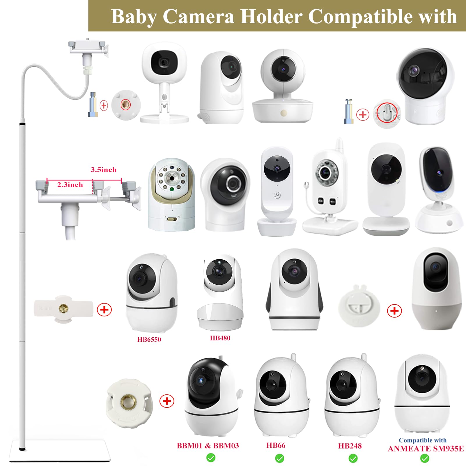 EYSAFT Baby Monitor Floor Stand Holder Mount Compactible for Nanit Pro & Flex Stand,Infant Optics DXR-8 Pro,VTech VM901/VM819/RM7764,Momcozy,HelloBaby,eufy E110,nooie IPC100,Motorola VM75/VM50G/VM44