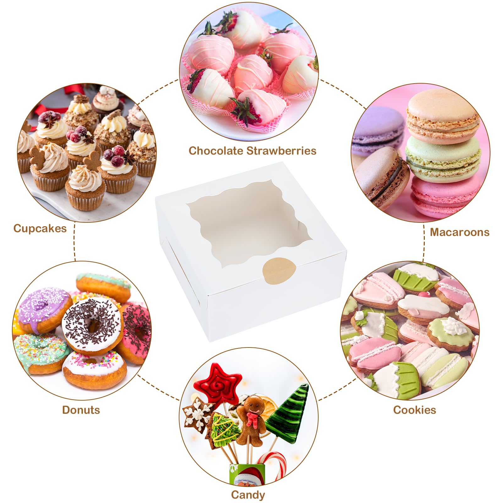 Colovis 30 Pcs White Bakery Boxes with Window, 6 X 6 X 3 Inches, White Paperboard Treat Boxes for Cookies, Pastry, Cookies, Strawberries, Macarons