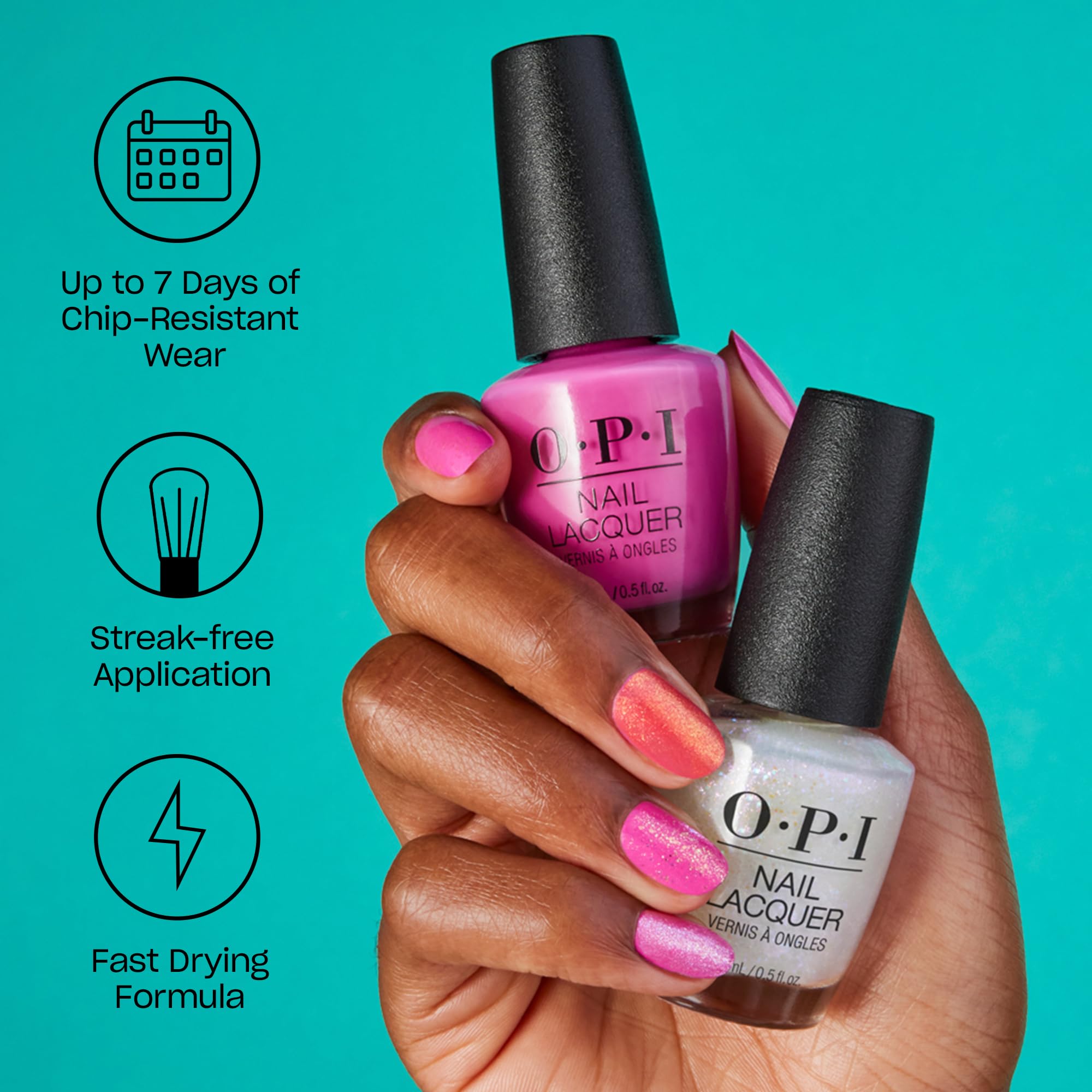 OPI Nail Lacquer, Opaque & Vibrant Crème Finish Black Nail Polish, Up to 7 Days of Wear, Chip Resistant & Fast Drying, Black Onyx, 0.5 fl oz