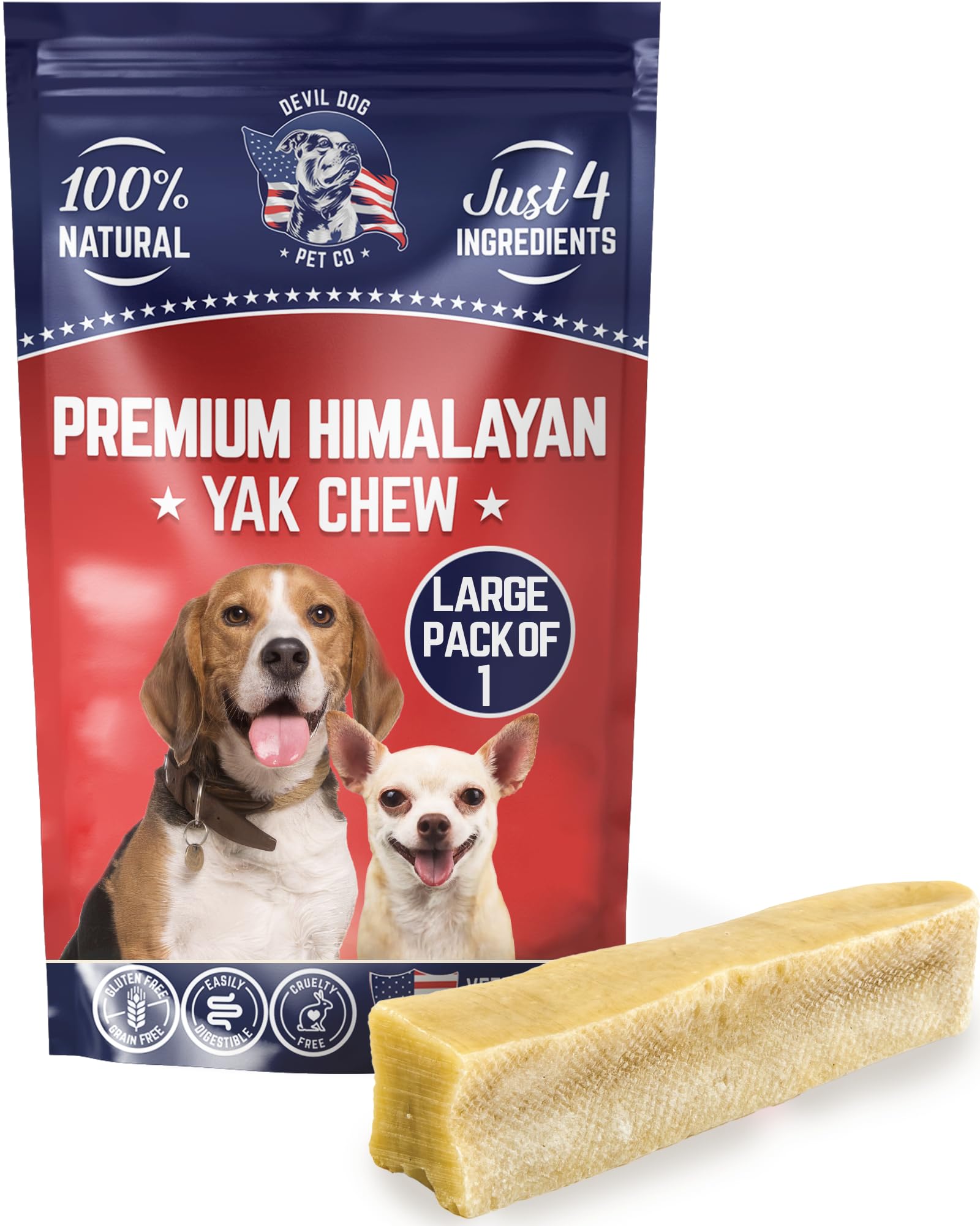 Devil Dog Pet Co. Himalayan Yak Chews, Yak Cheese Dog Chews, 100% Natural & Healthy, Lactose Free, Long Lasting, Yak Chew Treats – Premium Yak Milk Dog Chew, Yak Bones for Dogs | Large - 3 Pack